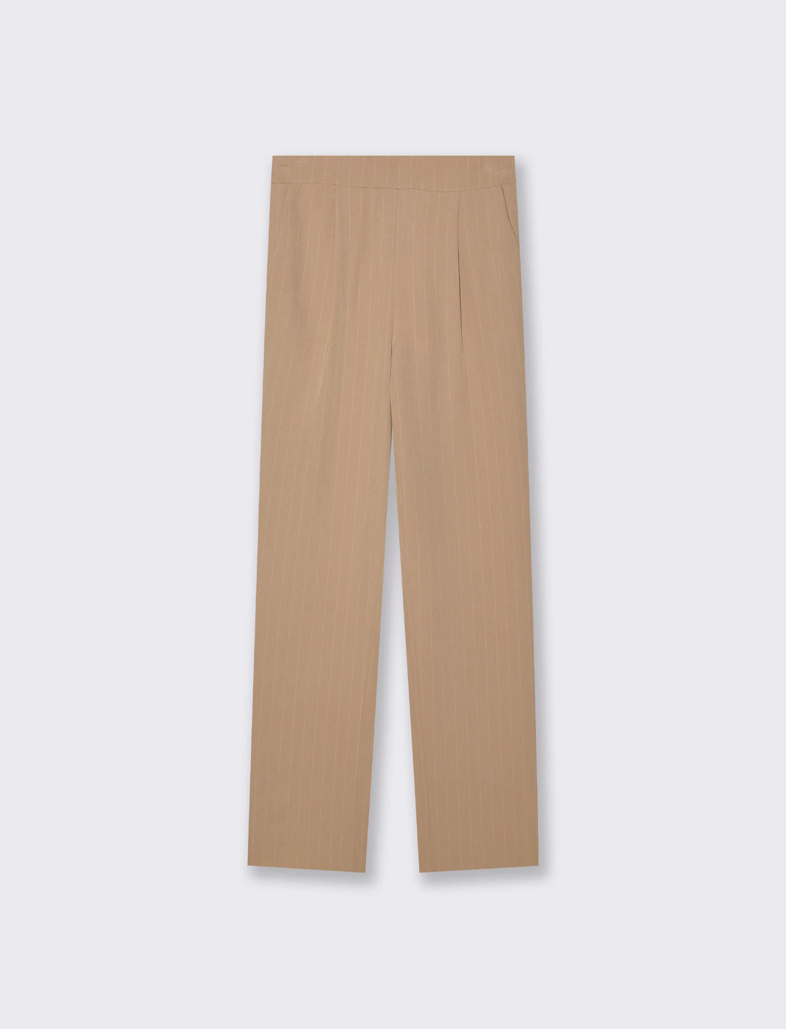 Pantalone in tessuto rigato con elastico al dietro - Beige - Image 4