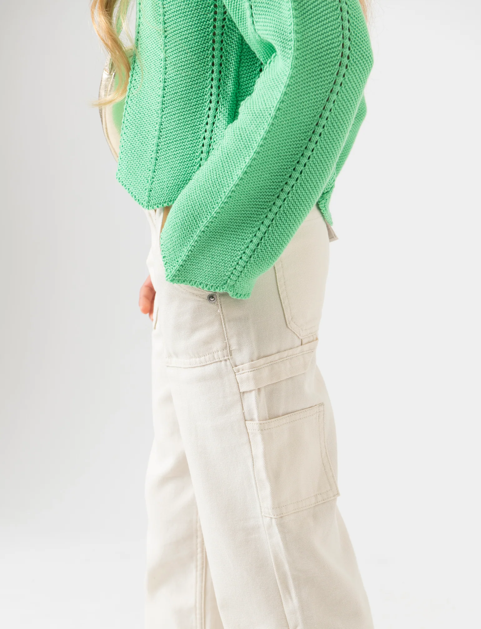 Pantalone in twill da bambina - Crema - Image 2