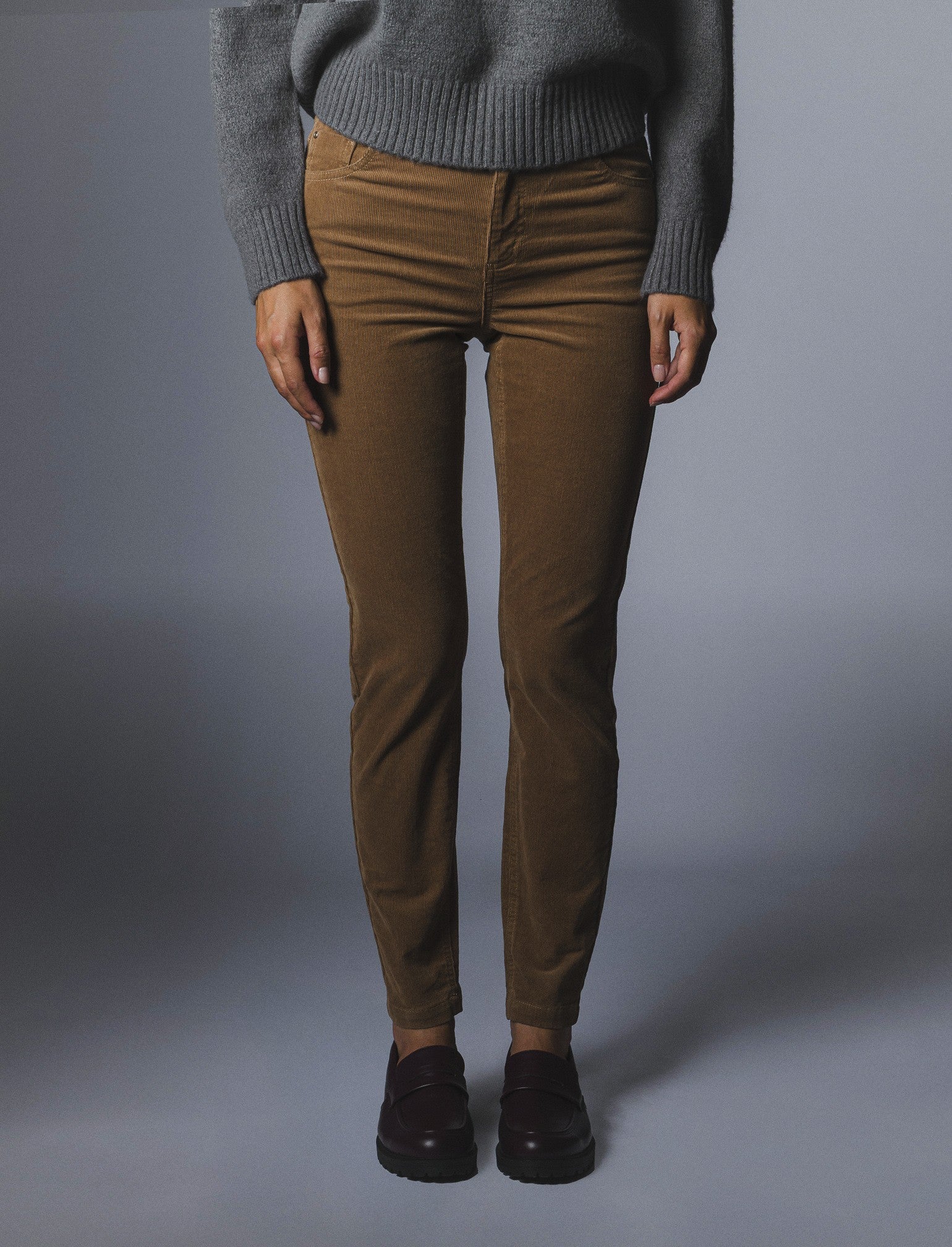 PANTALONE IN VELLUTO 5 TASCHE SKINNY - Cammello - Image 4