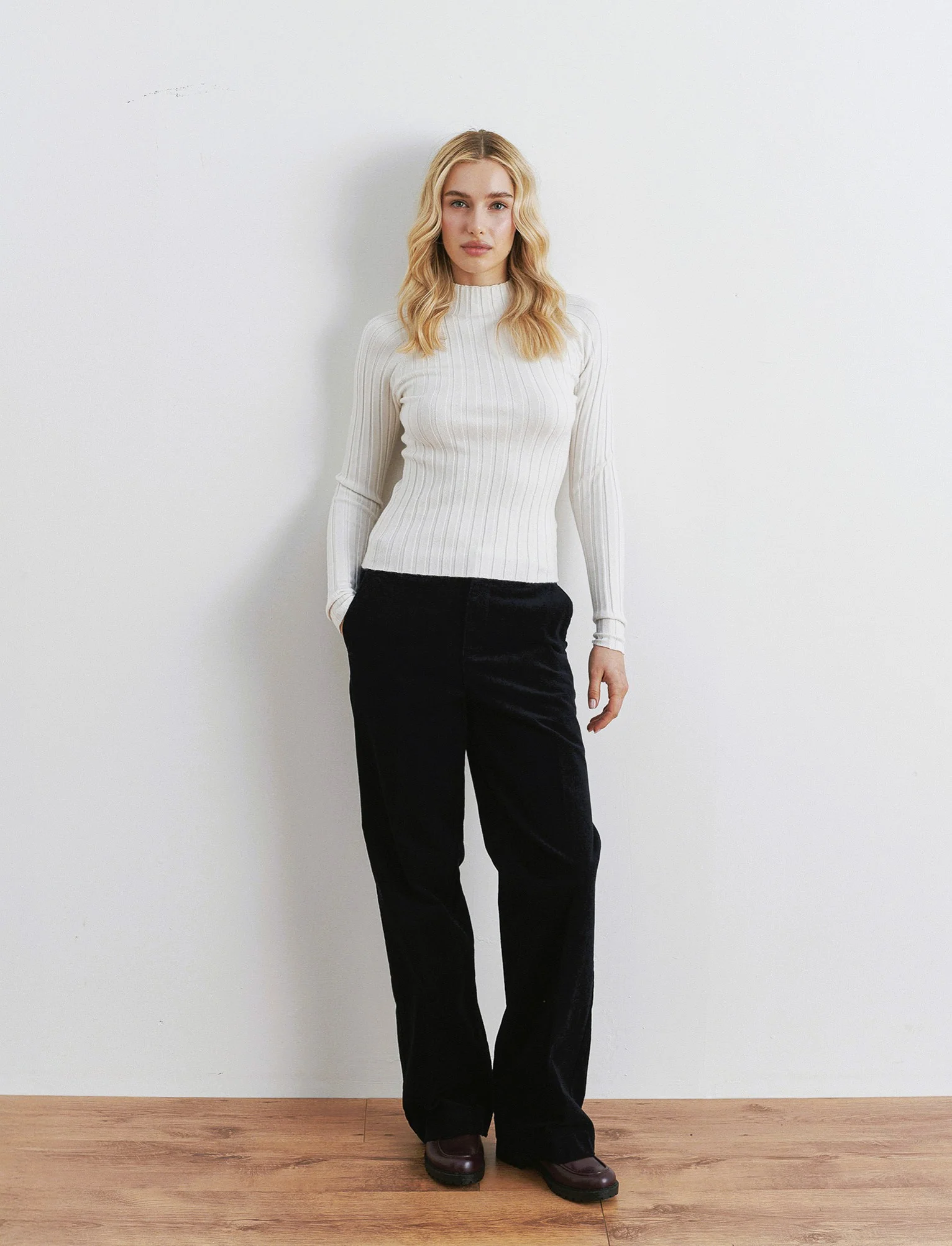 PANTALONE IN VELLUTO GAMBA LARGA - Blu - Image 3