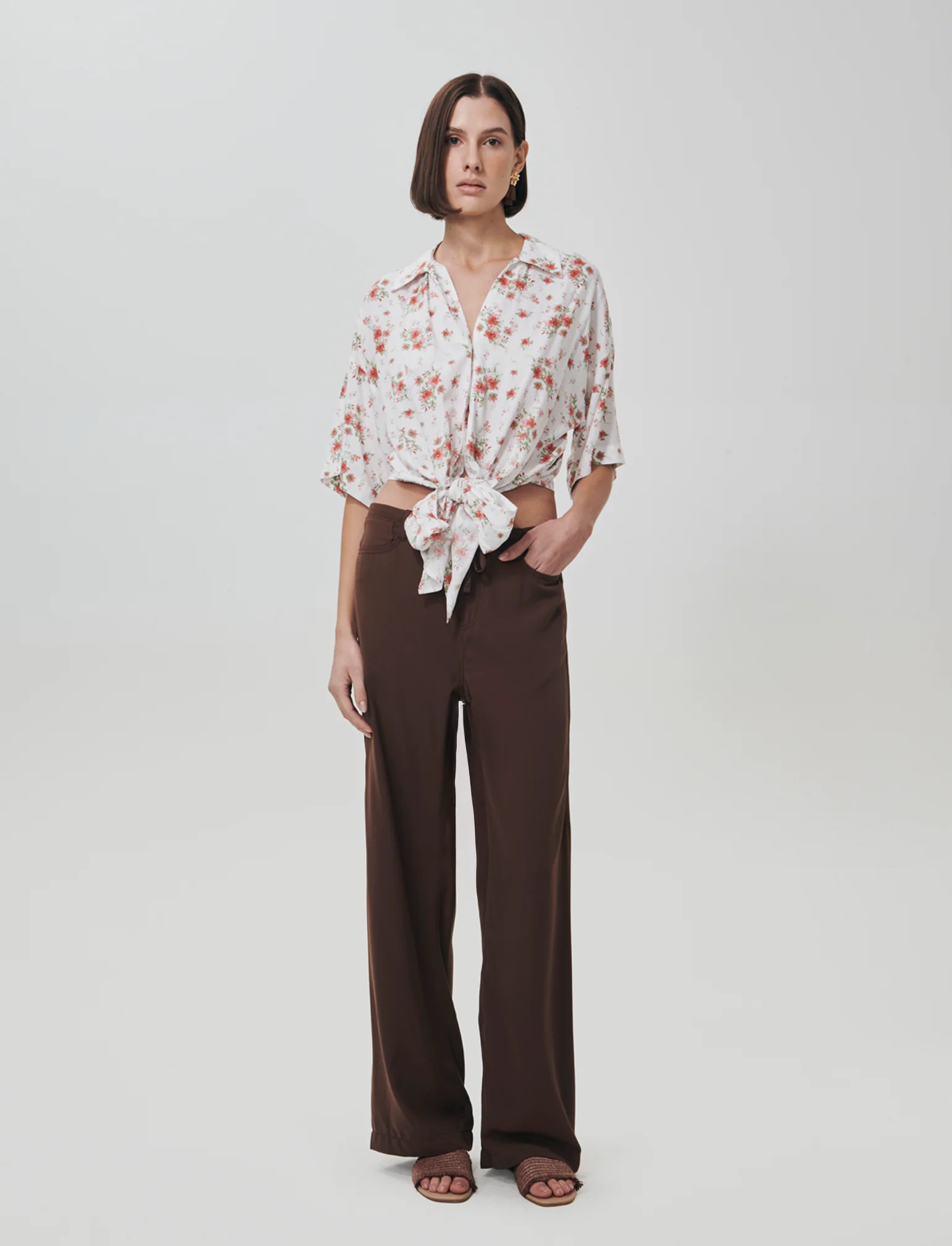 Pantalone Jogger Wide Leg con Coulisse - Marrone cioccolato - Image 3