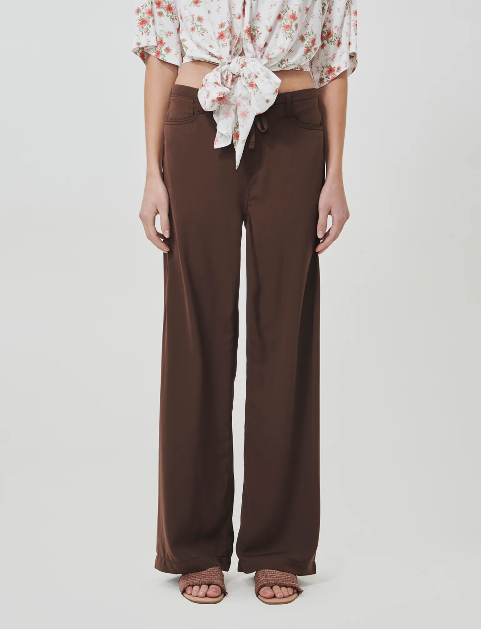 Pantalone Jogger Wide Leg con Coulisse - Marrone cioccolato - Image 4