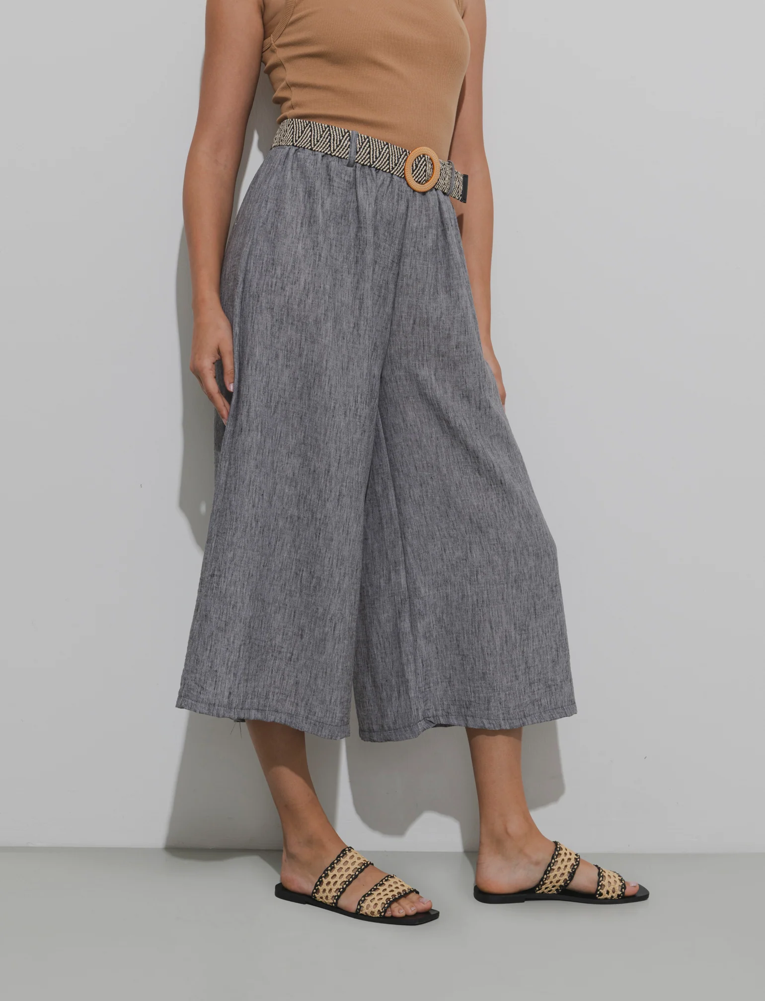 Pantalone largo con cintura - Nero