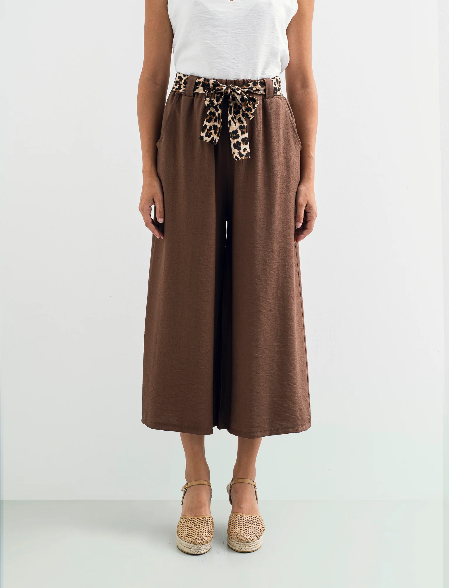 Pantalone largo con cintura stampata - Moro