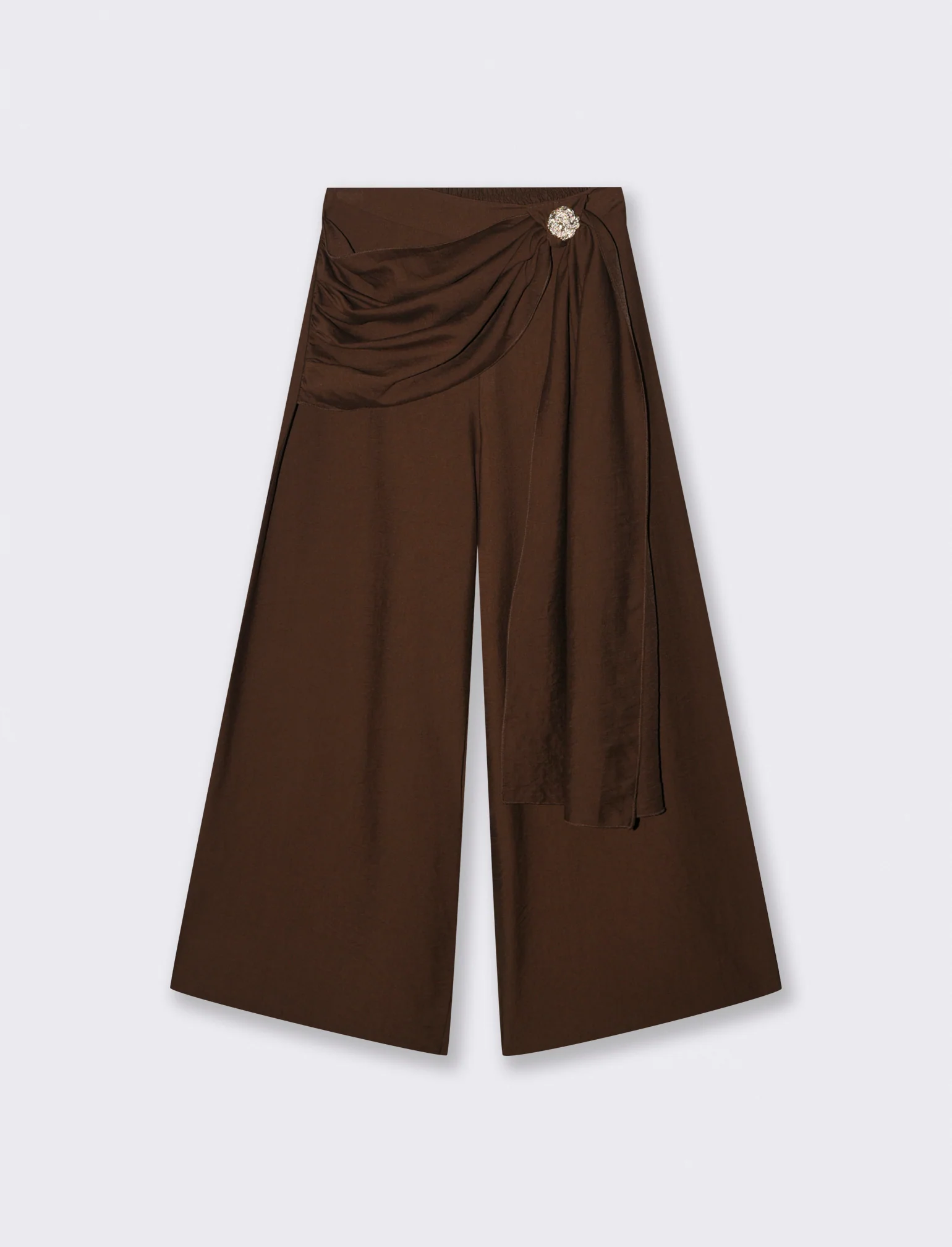 Pantalone largo con fusciacca e bottone - Moro - Image 3