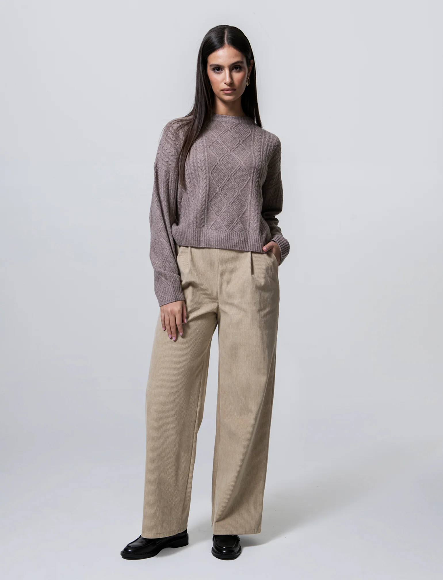 Pantalone largo in velluto - Beige - Image 4