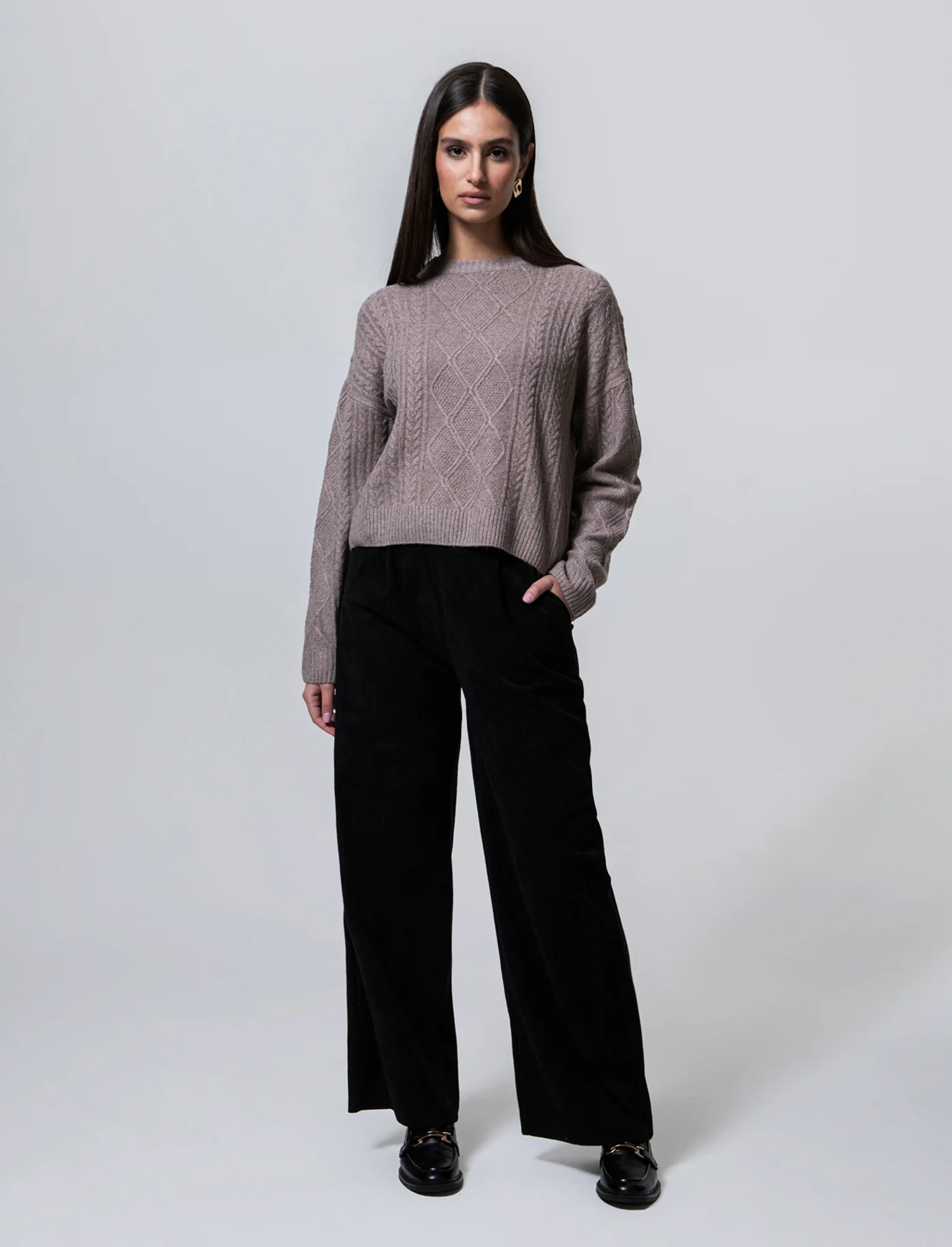 Pantalone largo in velluto - Nero - Image 3