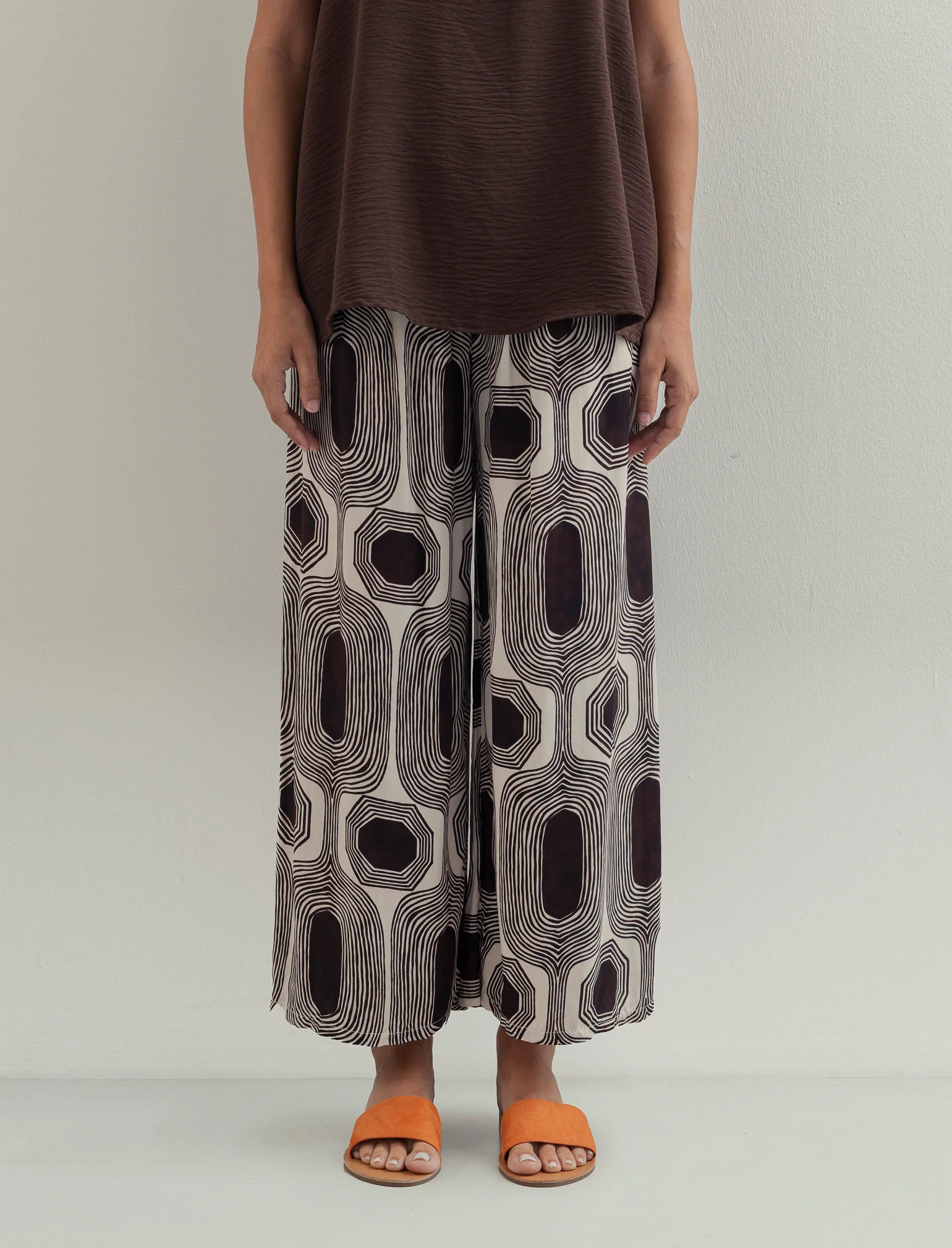 Pantalone largo stampato in viscosa - Moro - Image 2