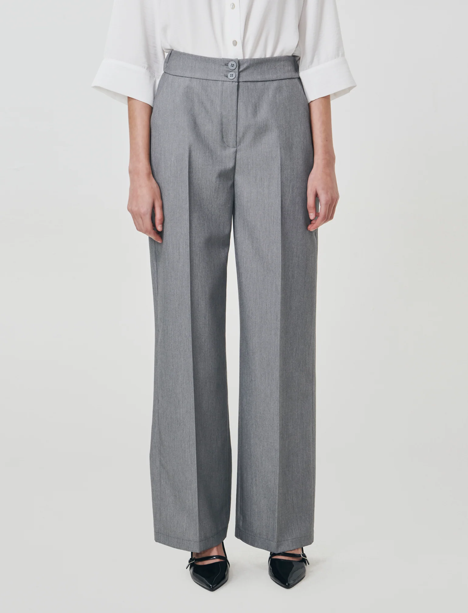 Pantalone Palazzo con Chiusura Doppio Bottone - Grigio chiaro - Image 4