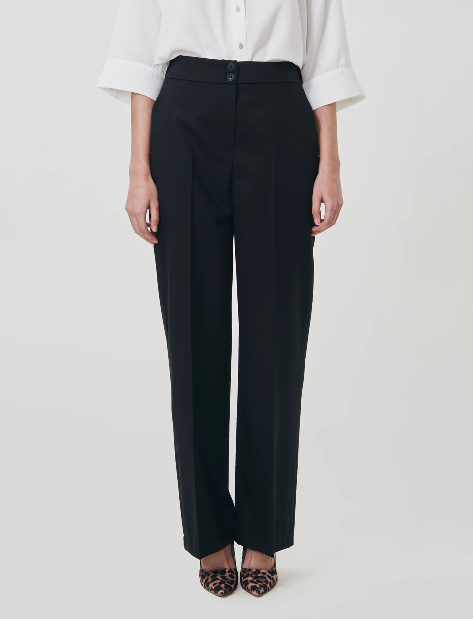 Pantalone Palazzo con Chiusura Doppio Bottone - Nero - Image 4