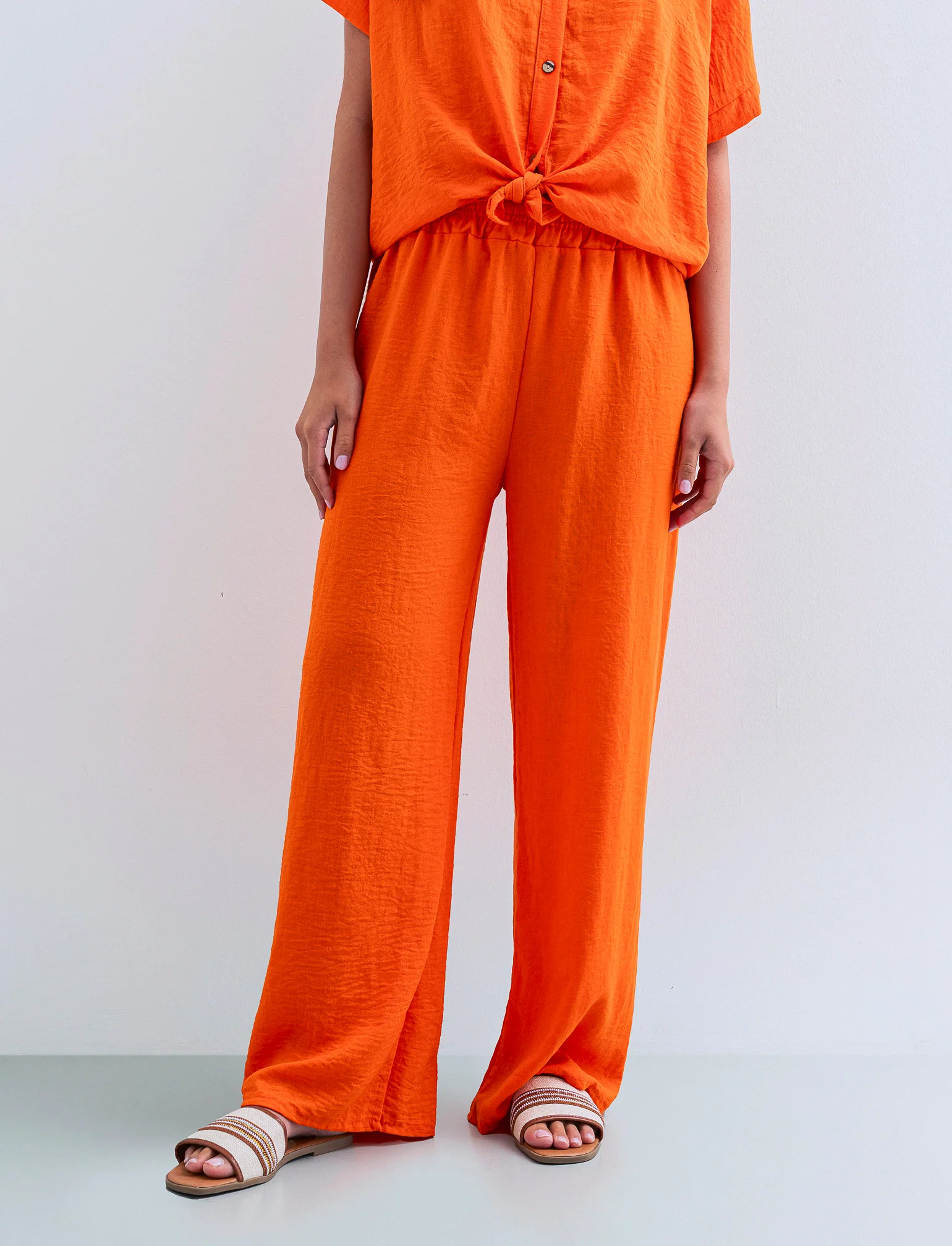 Pantalone palazzo con elastico - Arancio - Image 3