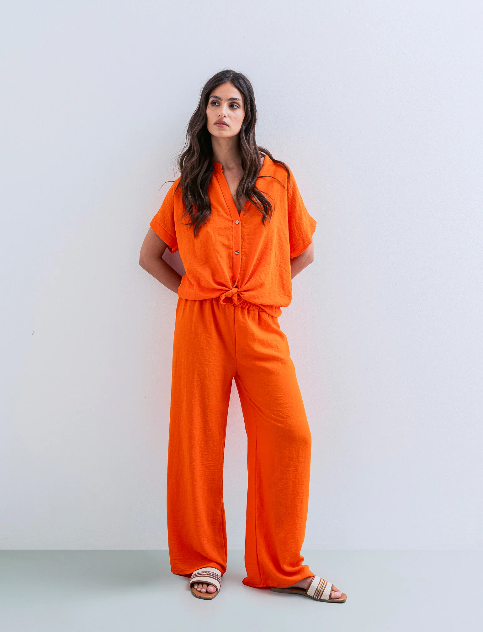 Pantalone palazzo con elastico - Arancio - Image 4
