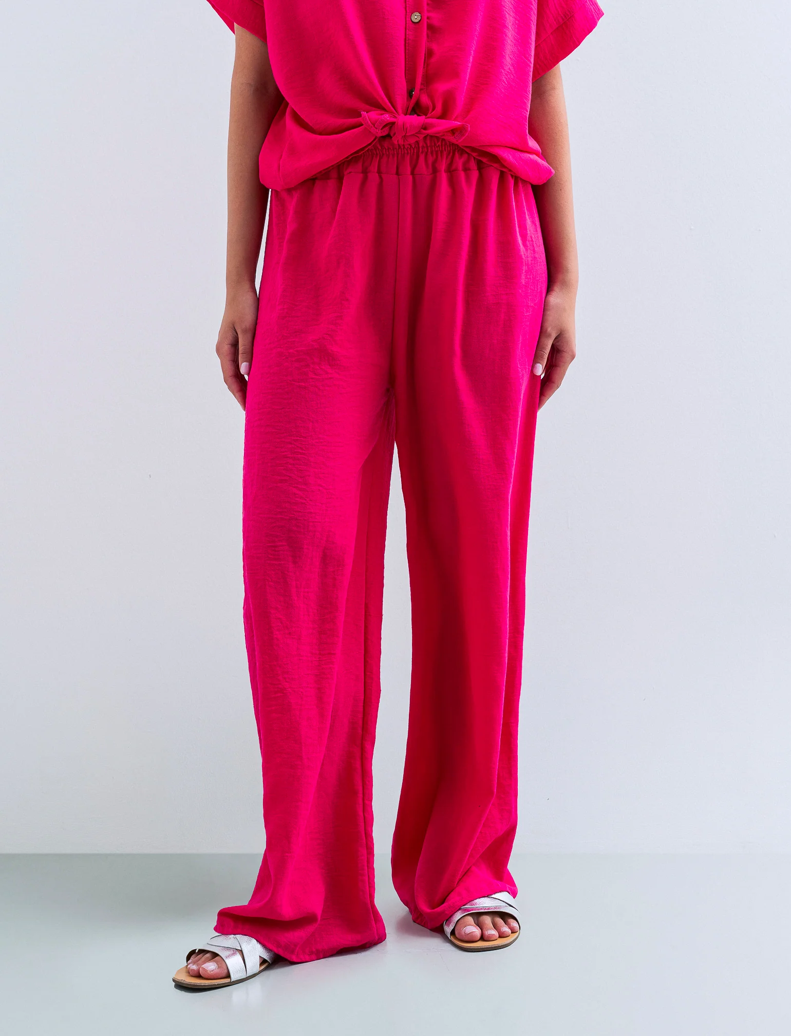 Pantalone palazzo con elastico - Fuxia - Image 3