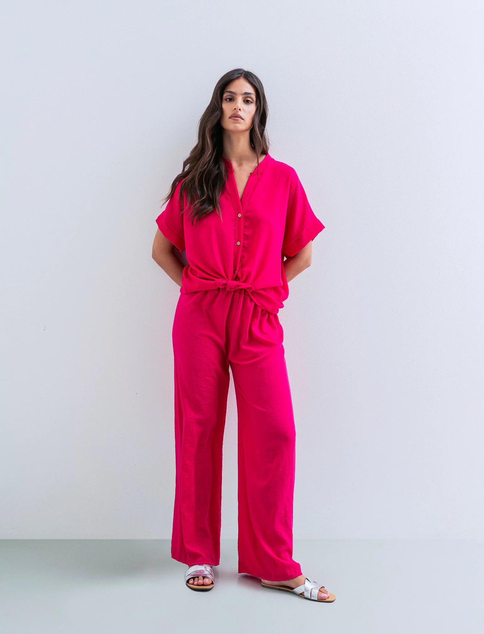 Pantalone palazzo con elastico - Fuxia - Image 4