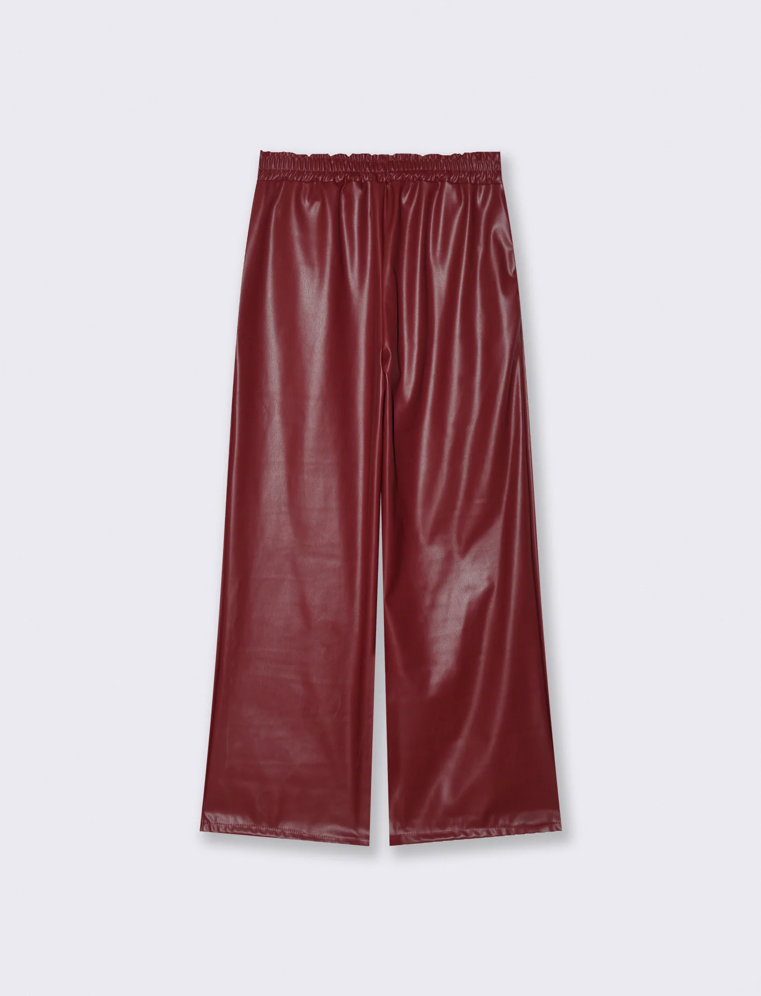 Pantalone palazzo con elastico in vita in ecopelle - Bordeaux - Image 2