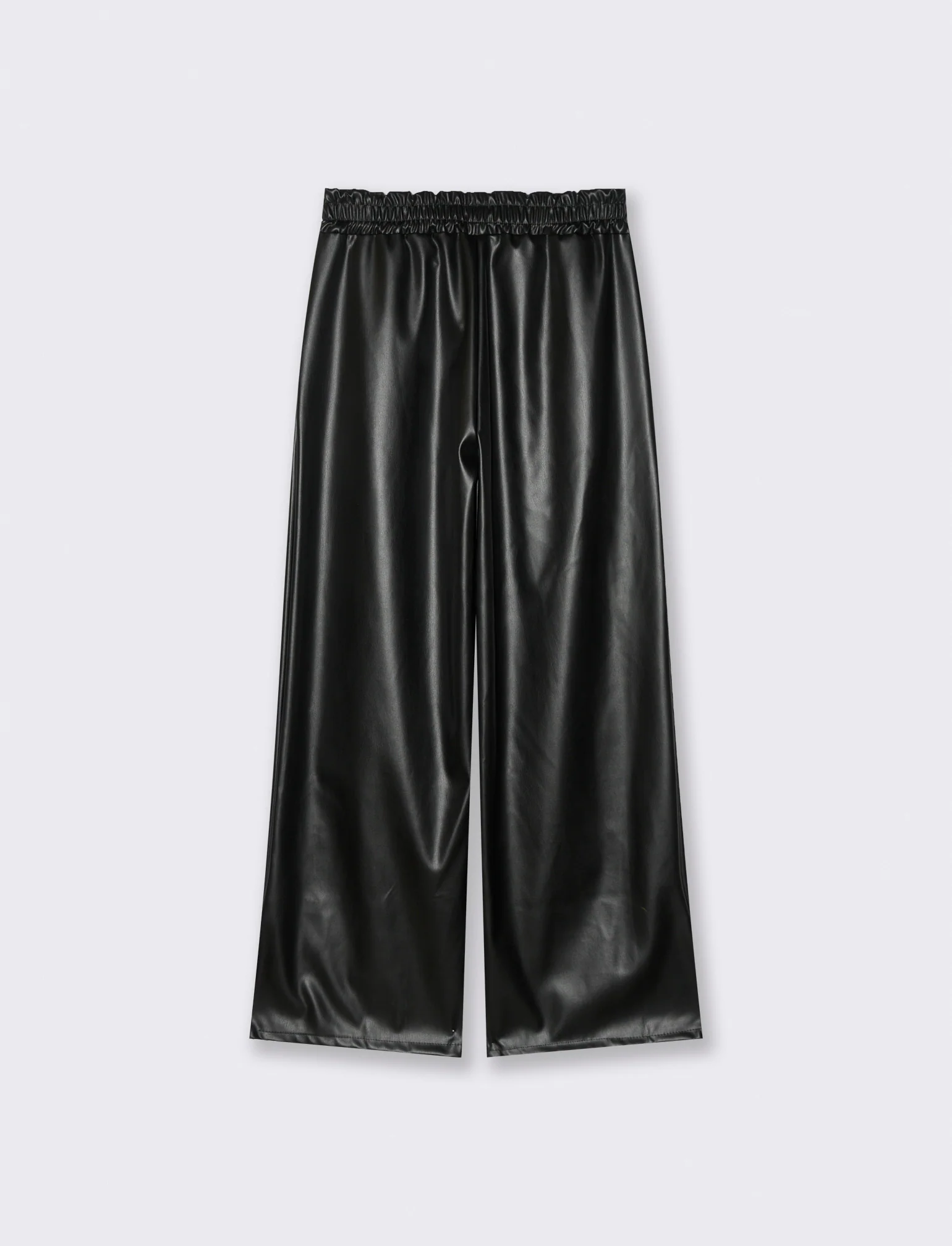Pantalone palazzo con elastico in vita in ecopelle - Nero - Image 2