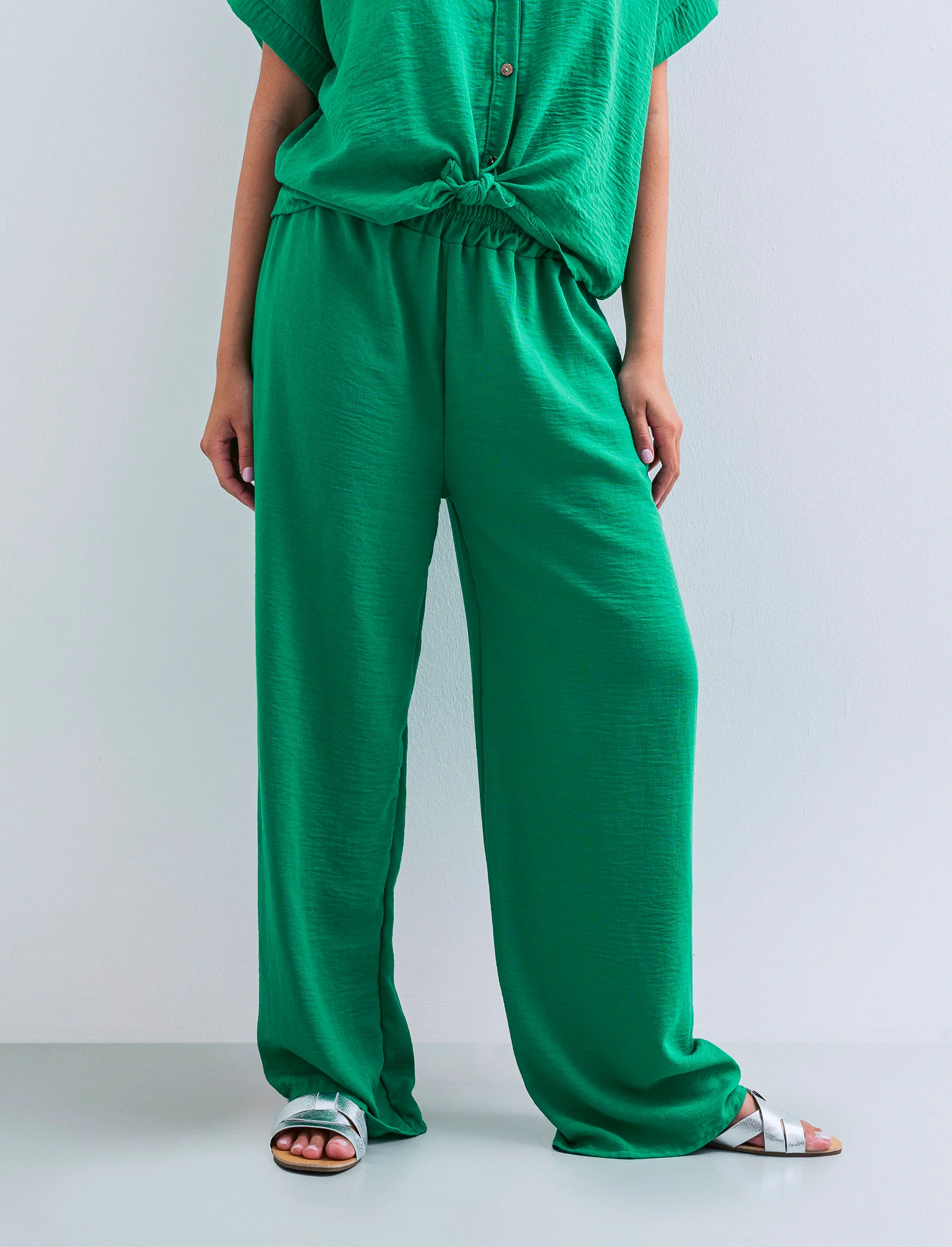 Pantalone palazzo con elastico - Verde - Image 4