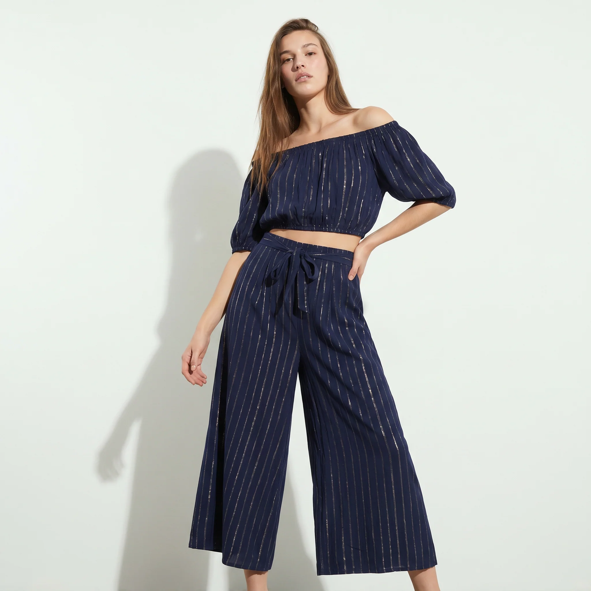 Pantalone Palazzo con Lurex e Fusciacca - Blu