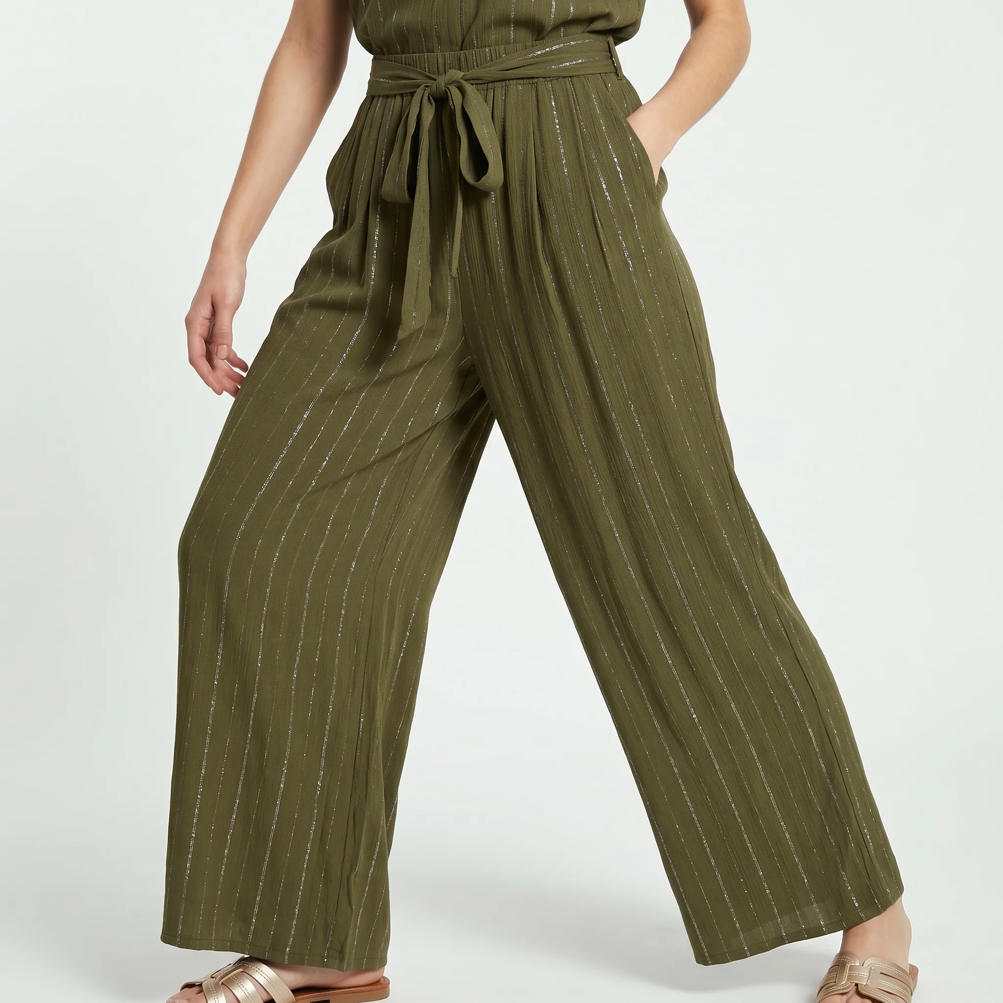 Pantalone Palazzo con Lurex e Fusciacca - Kaky 1 - Image 2