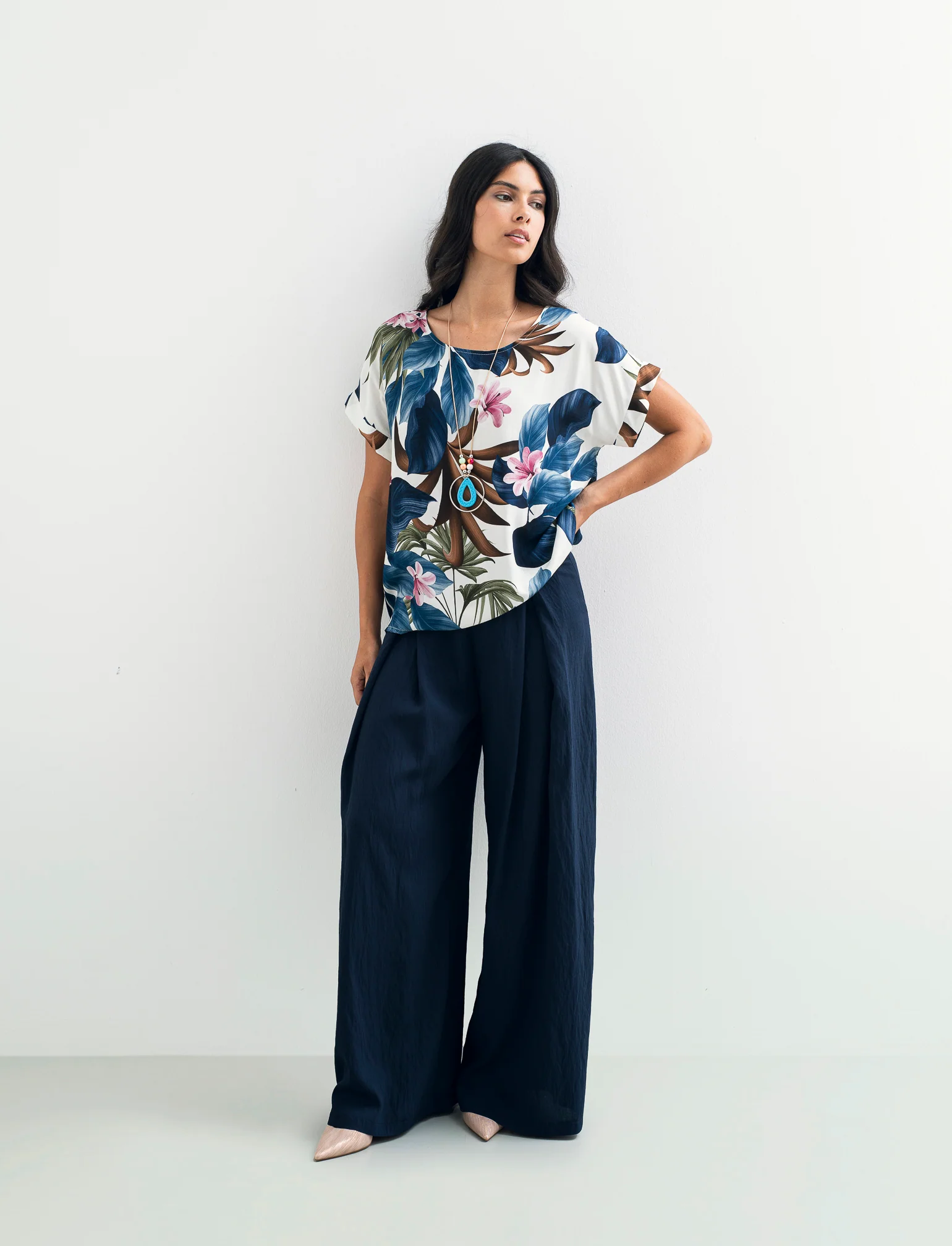 Pantalone palazzo con pences - Blu - Image 3