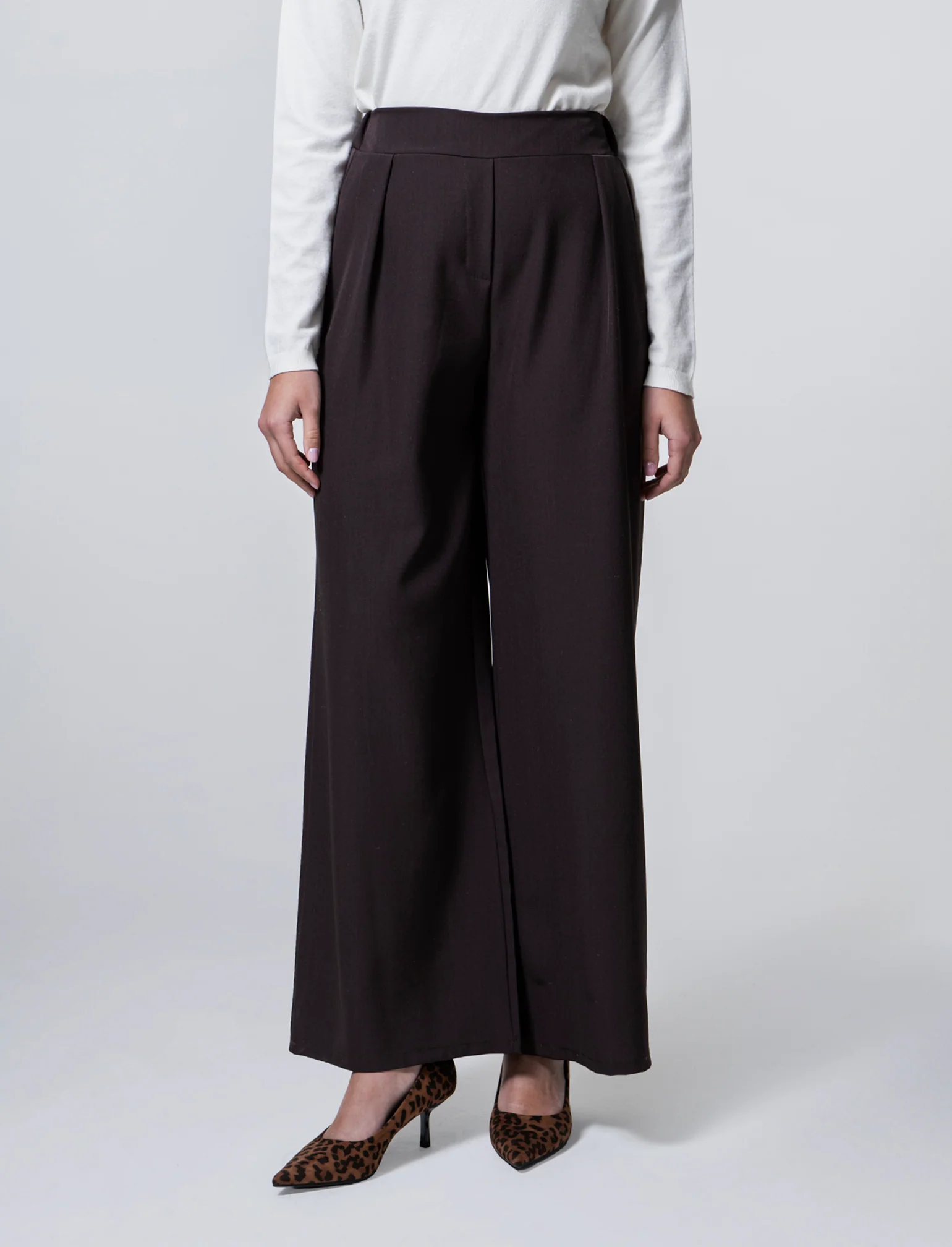 Pantalone palazzo con pinces - Moro - Image 4