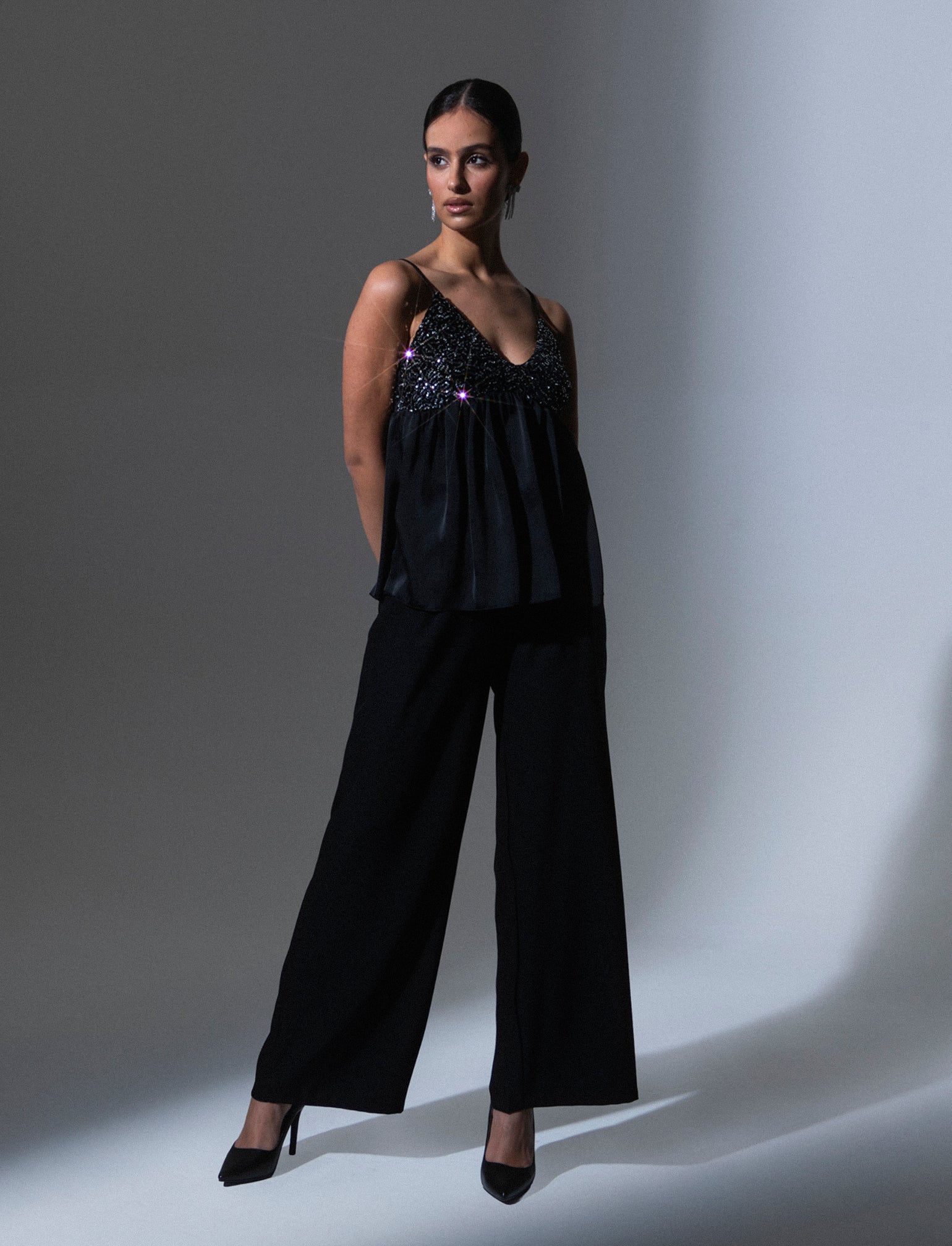 Pantalone palazzo con pinces - Nero