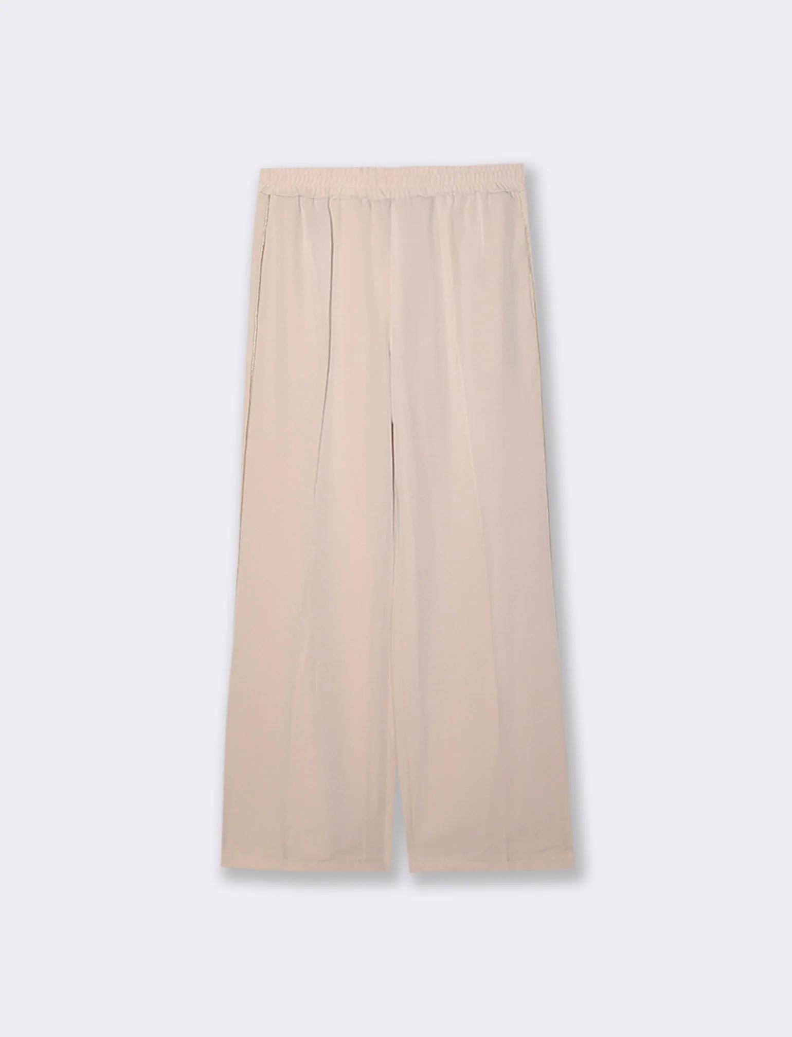 Pantalone palazzo con vita elasticizzata e coulisse regolabile. - Beige - Image 2