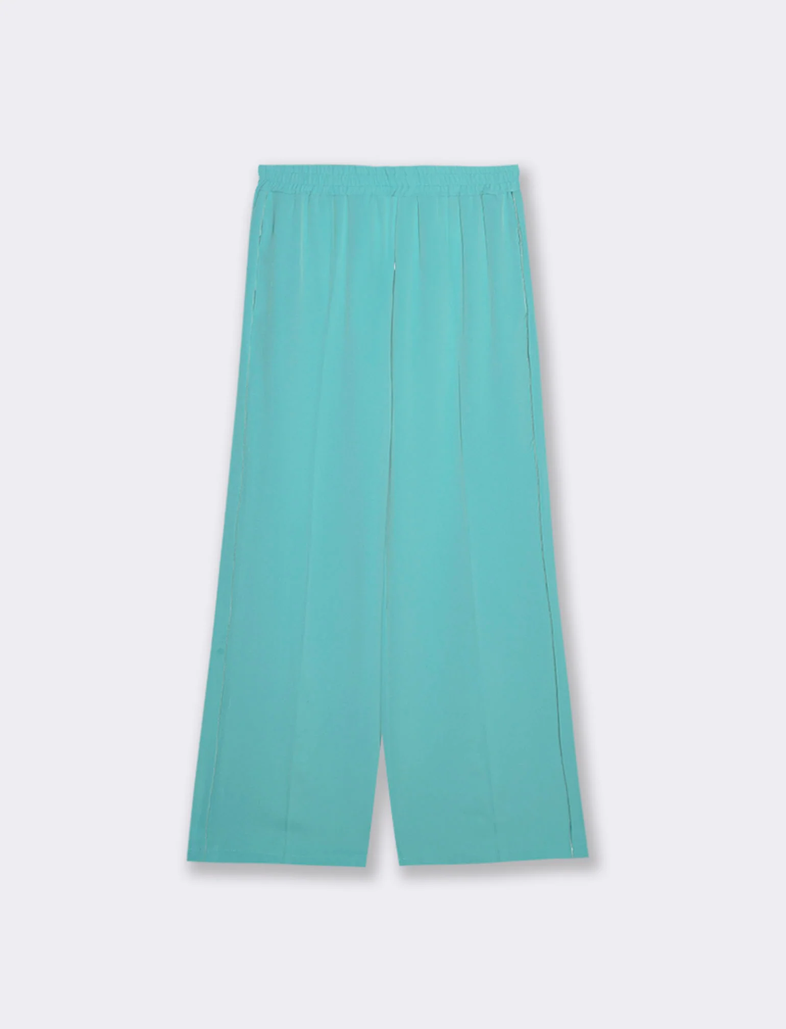 Pantalone palazzo con vita elasticizzata e coulisse regolabile. - Verde acqua - Image 2