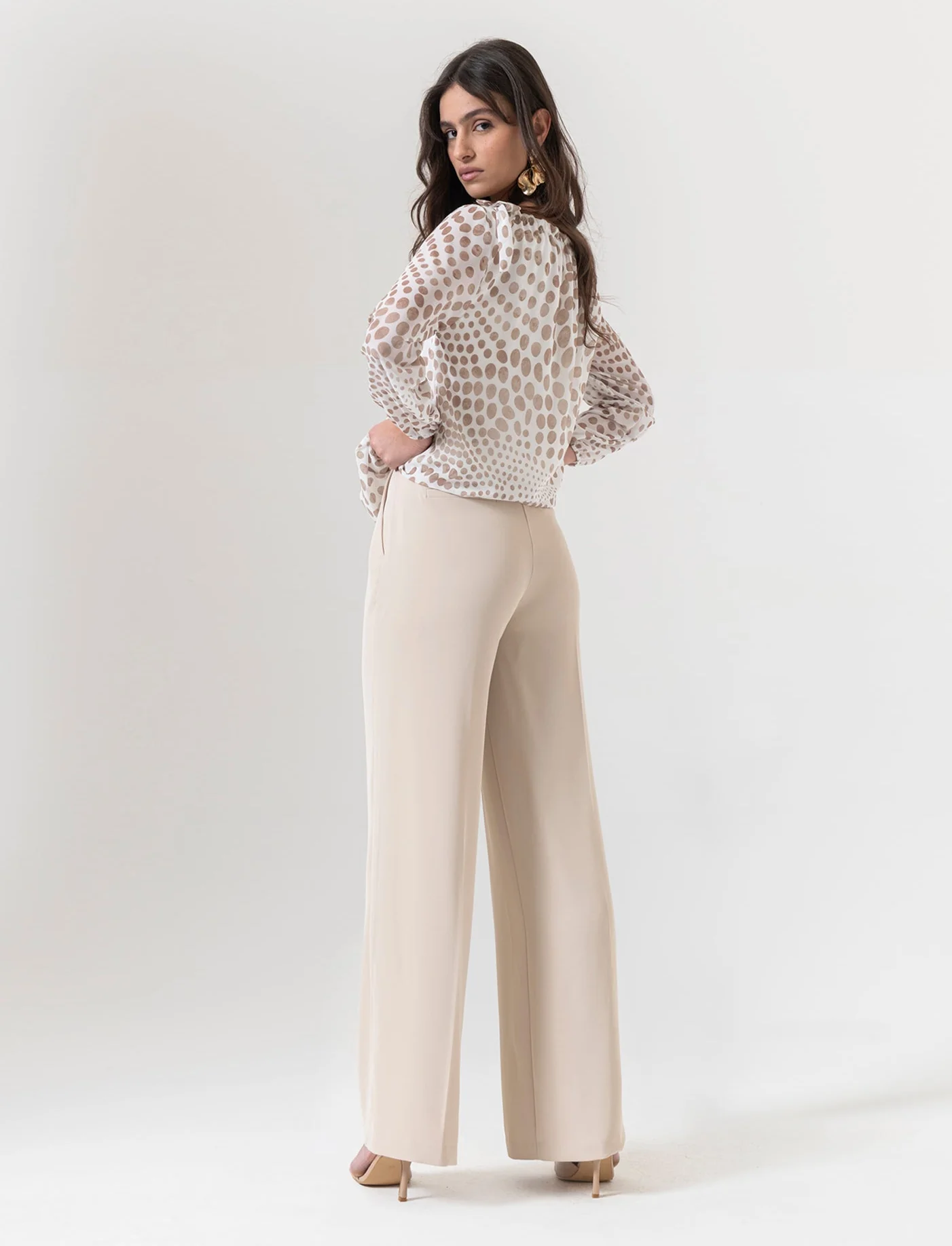 Pantalone palazzo in tessuto fluido - Beige