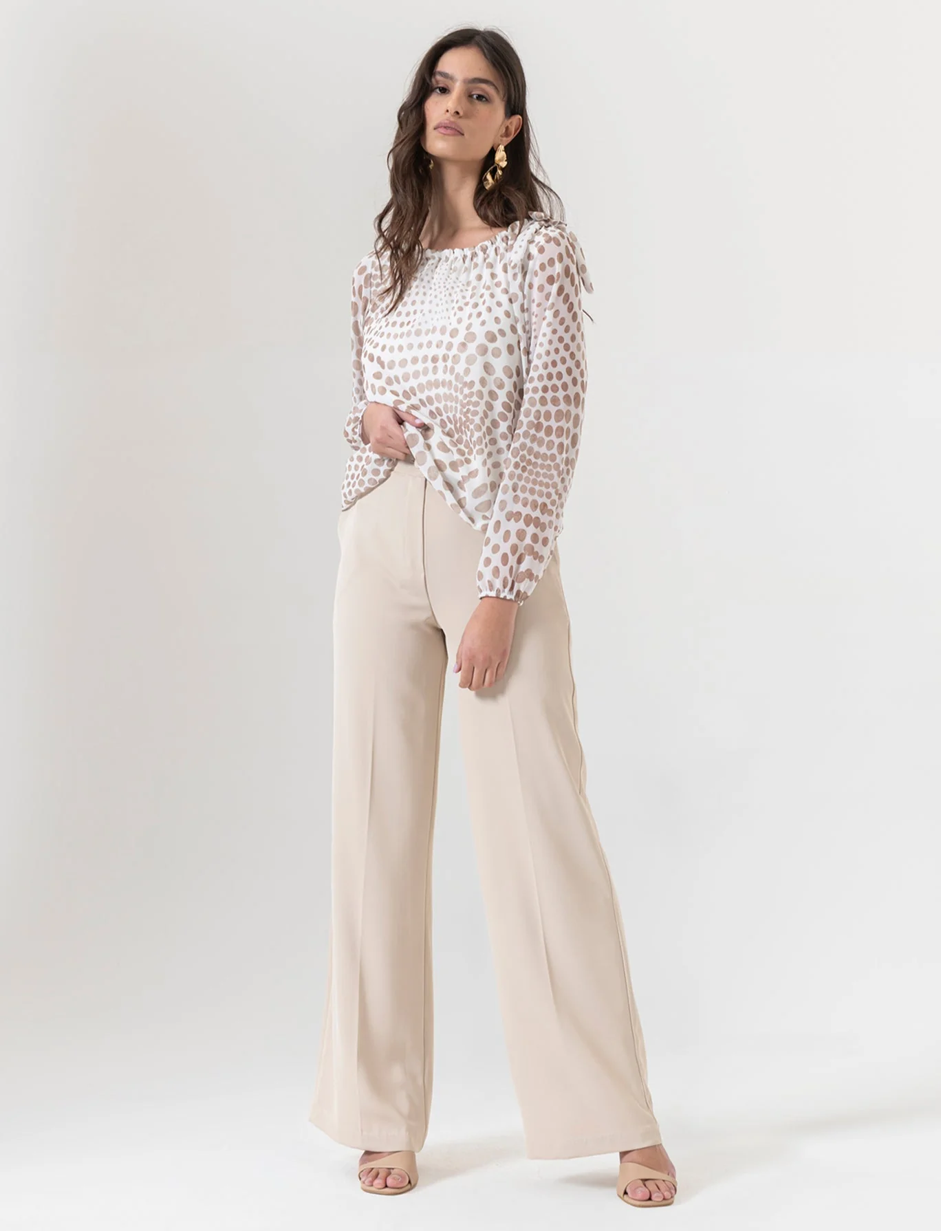 Pantalone palazzo in tessuto fluido - Beige - Image 2