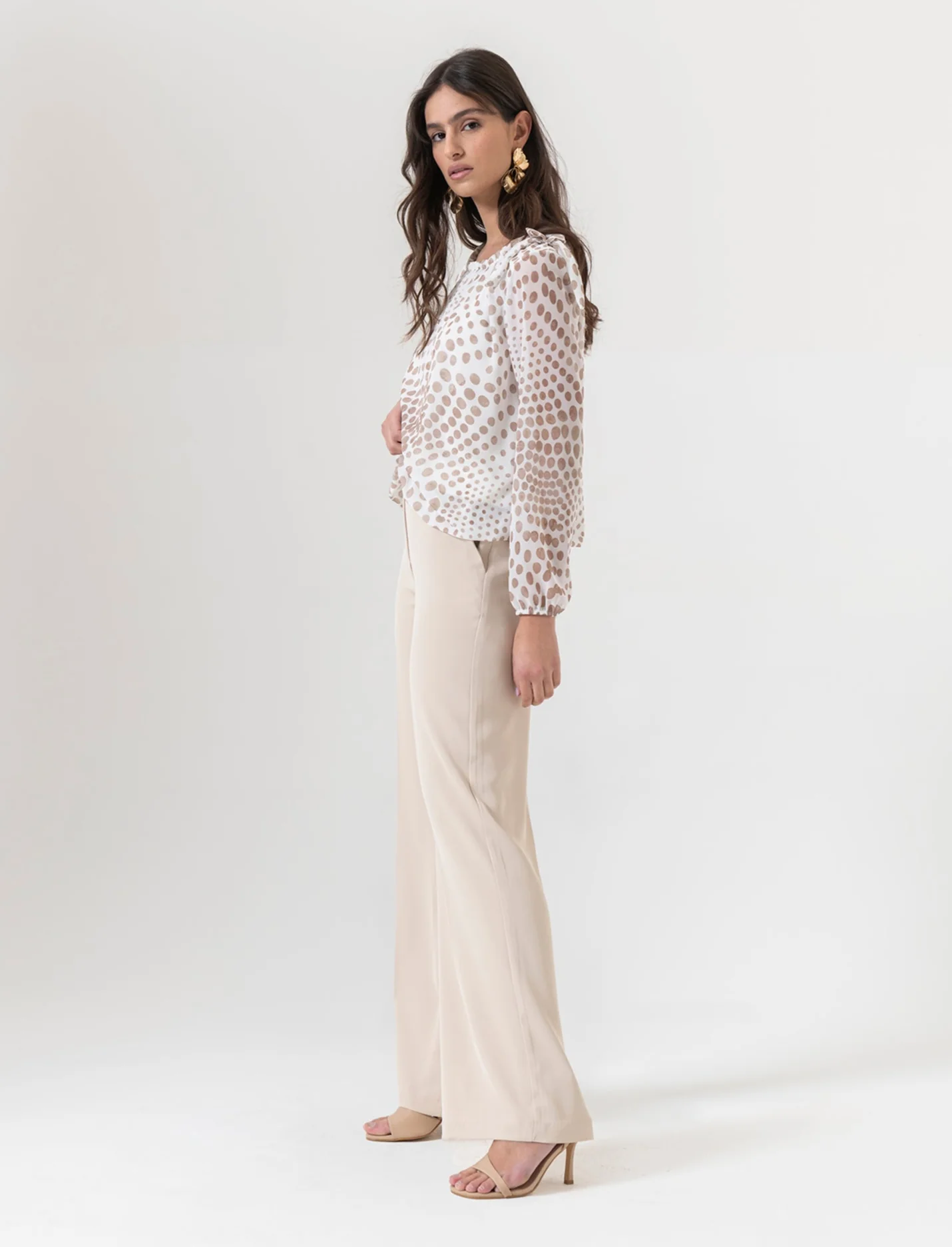 Pantalone palazzo in tessuto fluido - Beige - Image 3