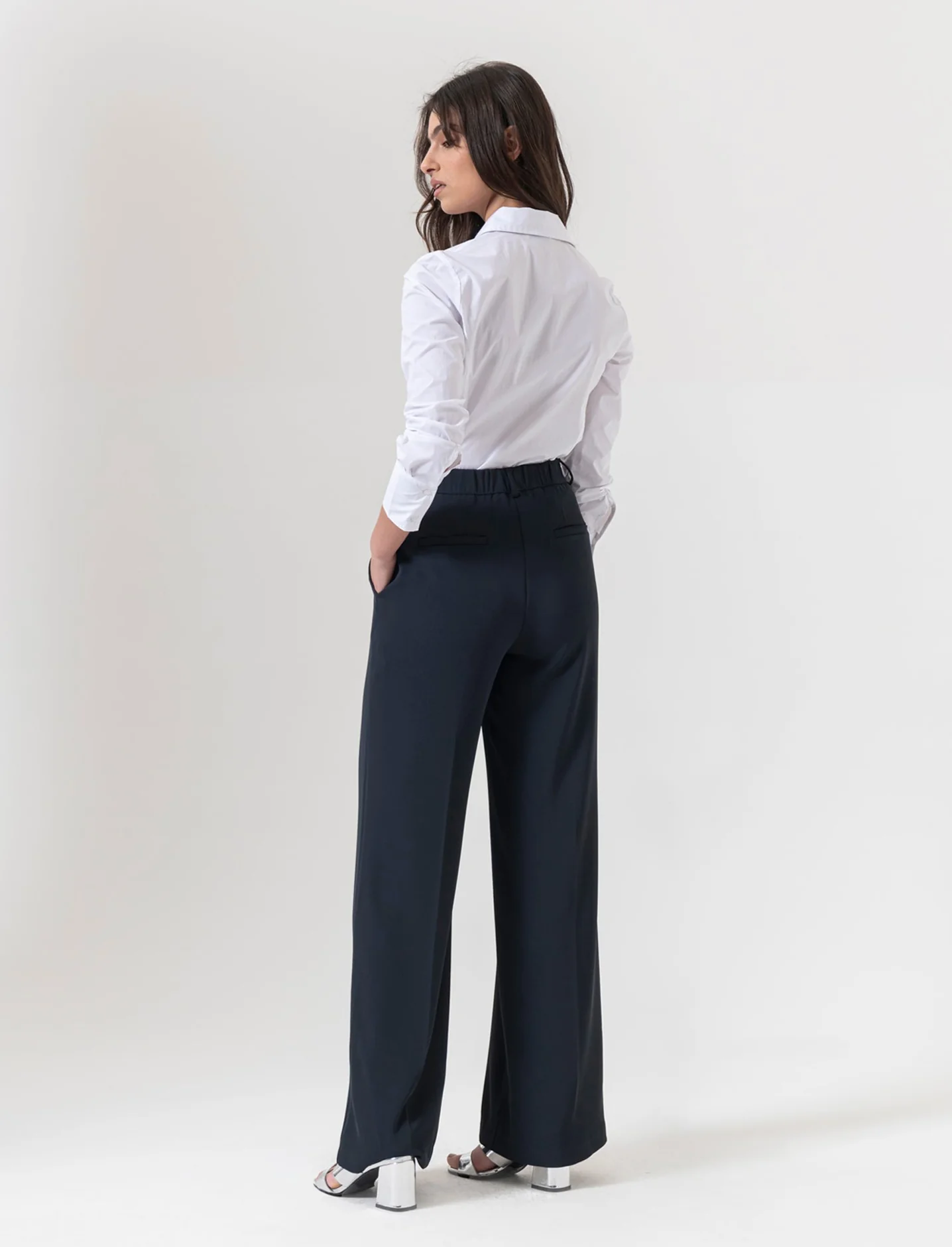 Pantalone palazzo in tessuto fluido - Blu - Image 2