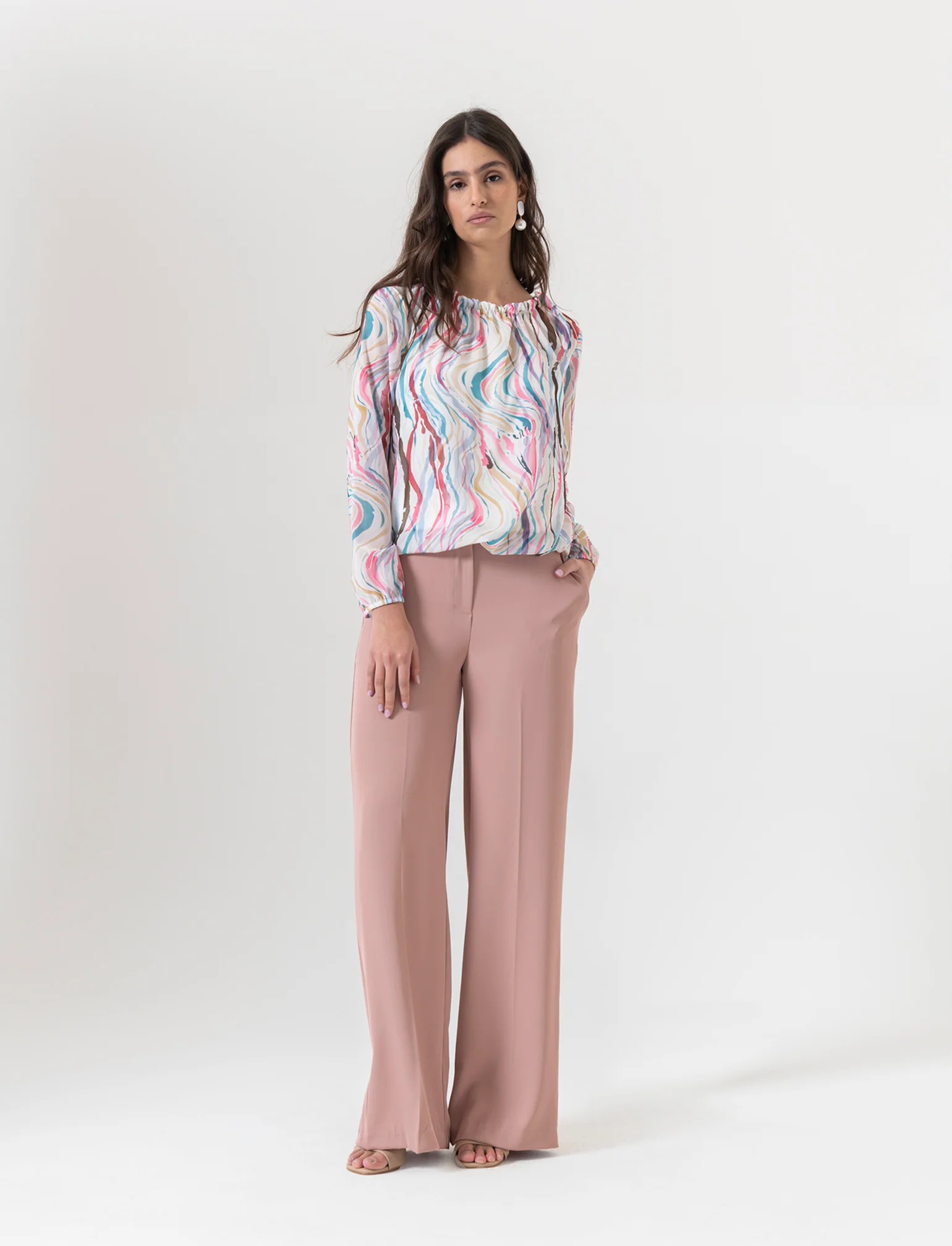 Pantalone palazzo in tessuto fluido - Rosa - Image 3