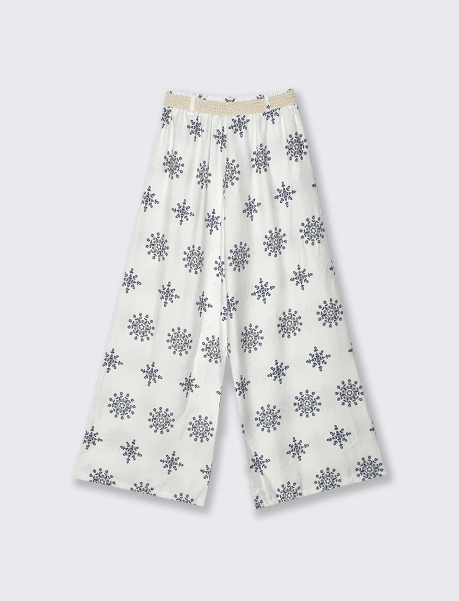 Pantalone palazzo stampato con cintura - Bianco - Image 4
