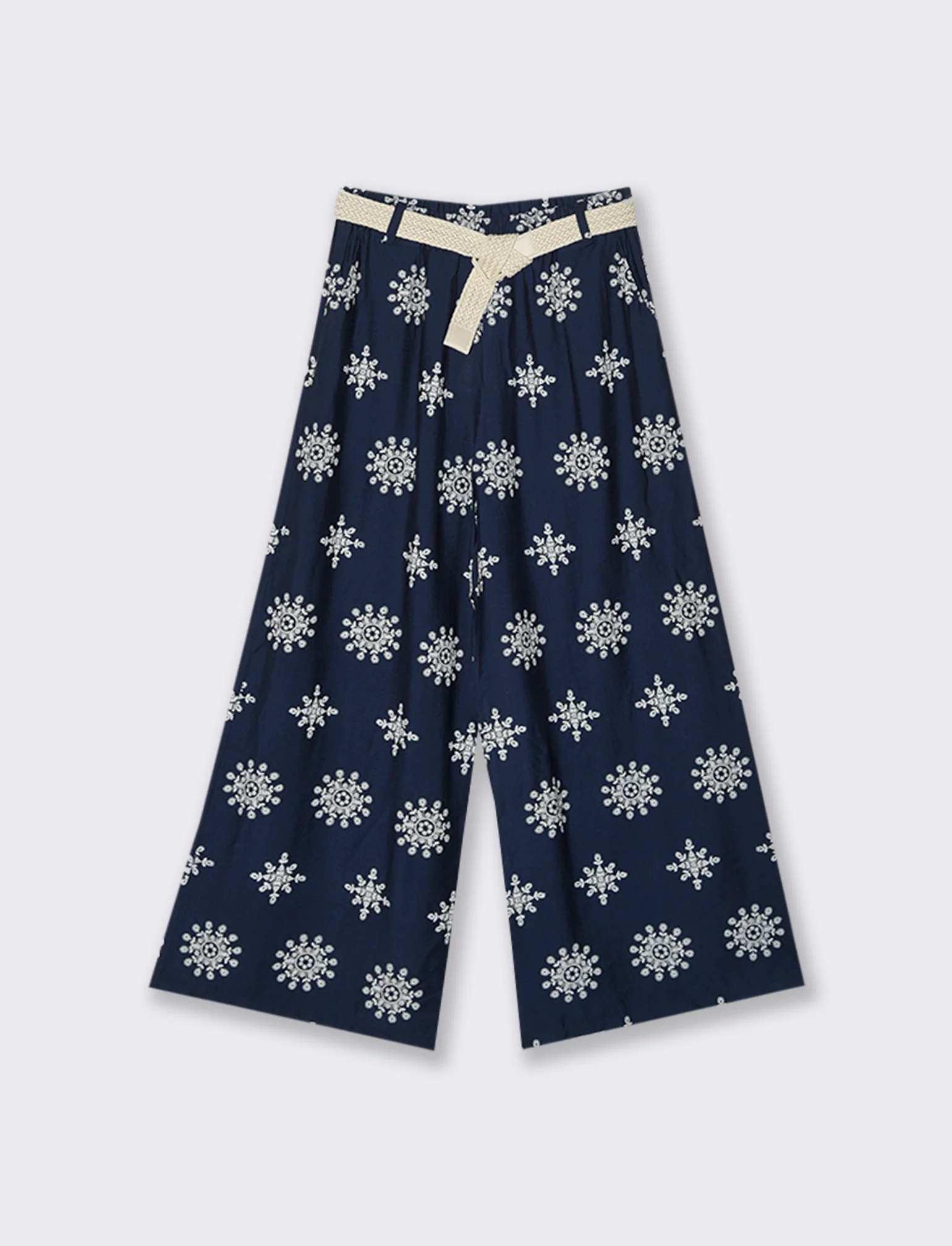 Pantalone palazzo stampato con cintura - Blu - Image 3
