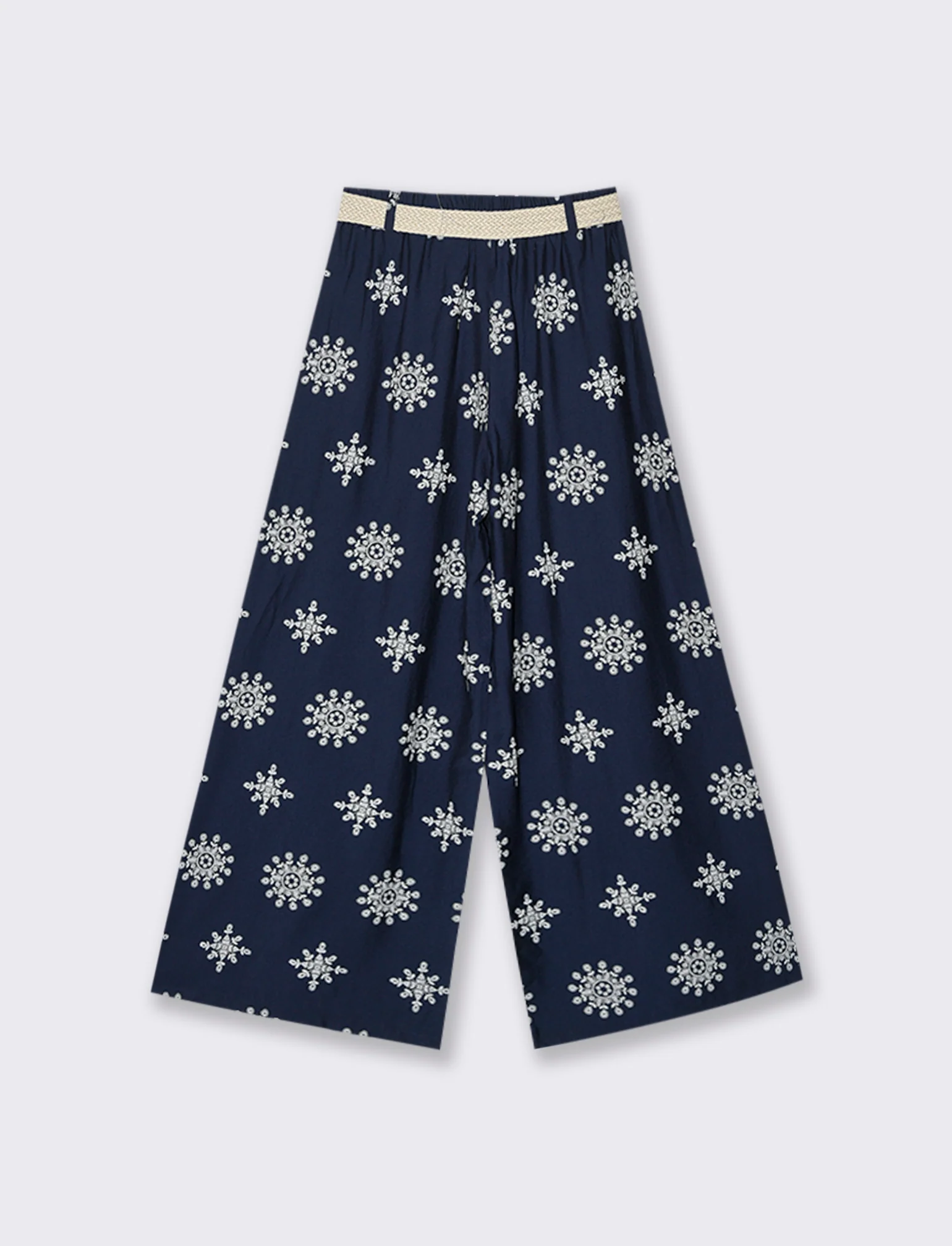 Pantalone palazzo stampato con cintura - Blu - Image 4