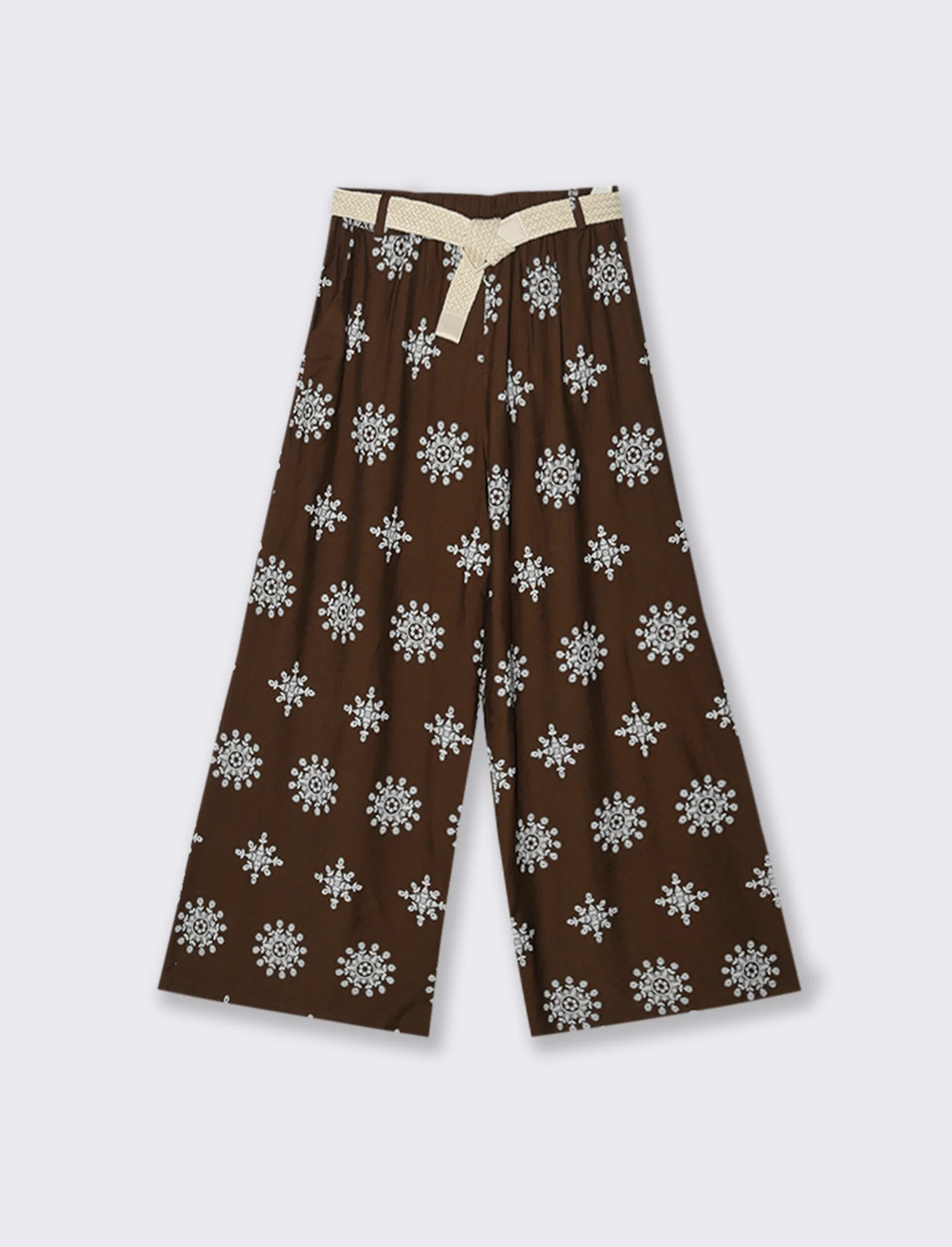 Pantalone palazzo stampato con cintura - Moro - Image 3