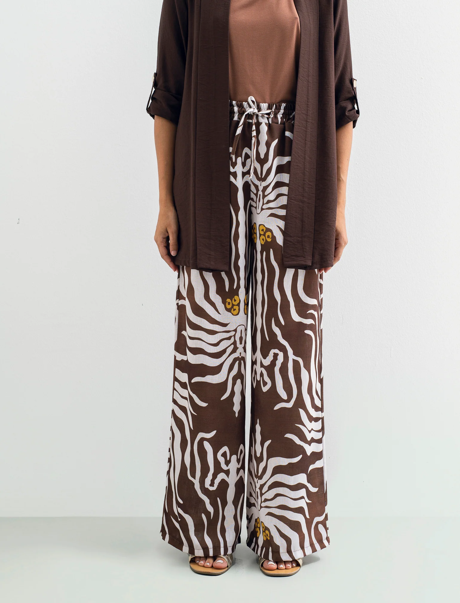 Pantalone palazzo stampato - Marrone tabacco