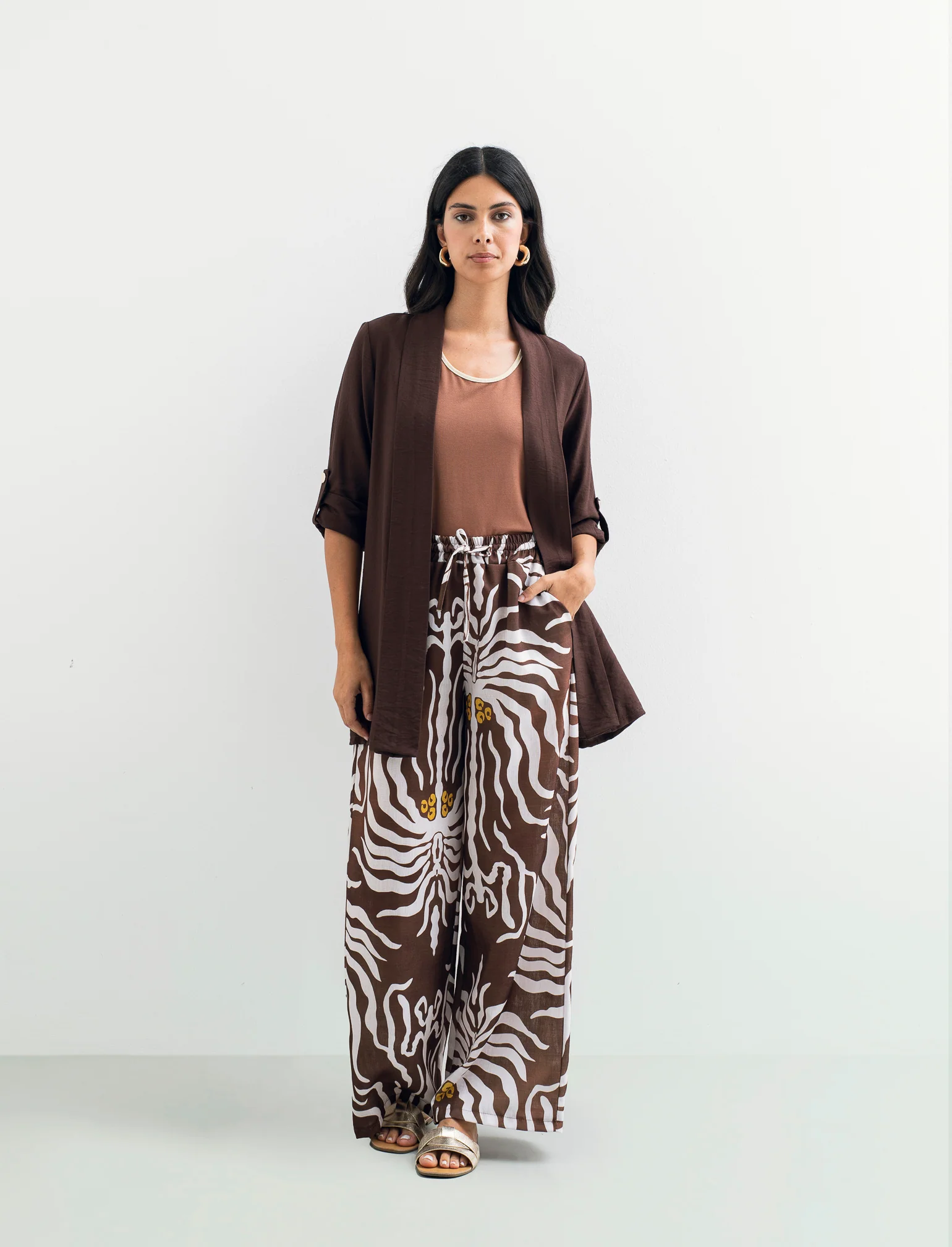 Pantalone palazzo stampato - Marrone tabacco - Image 2