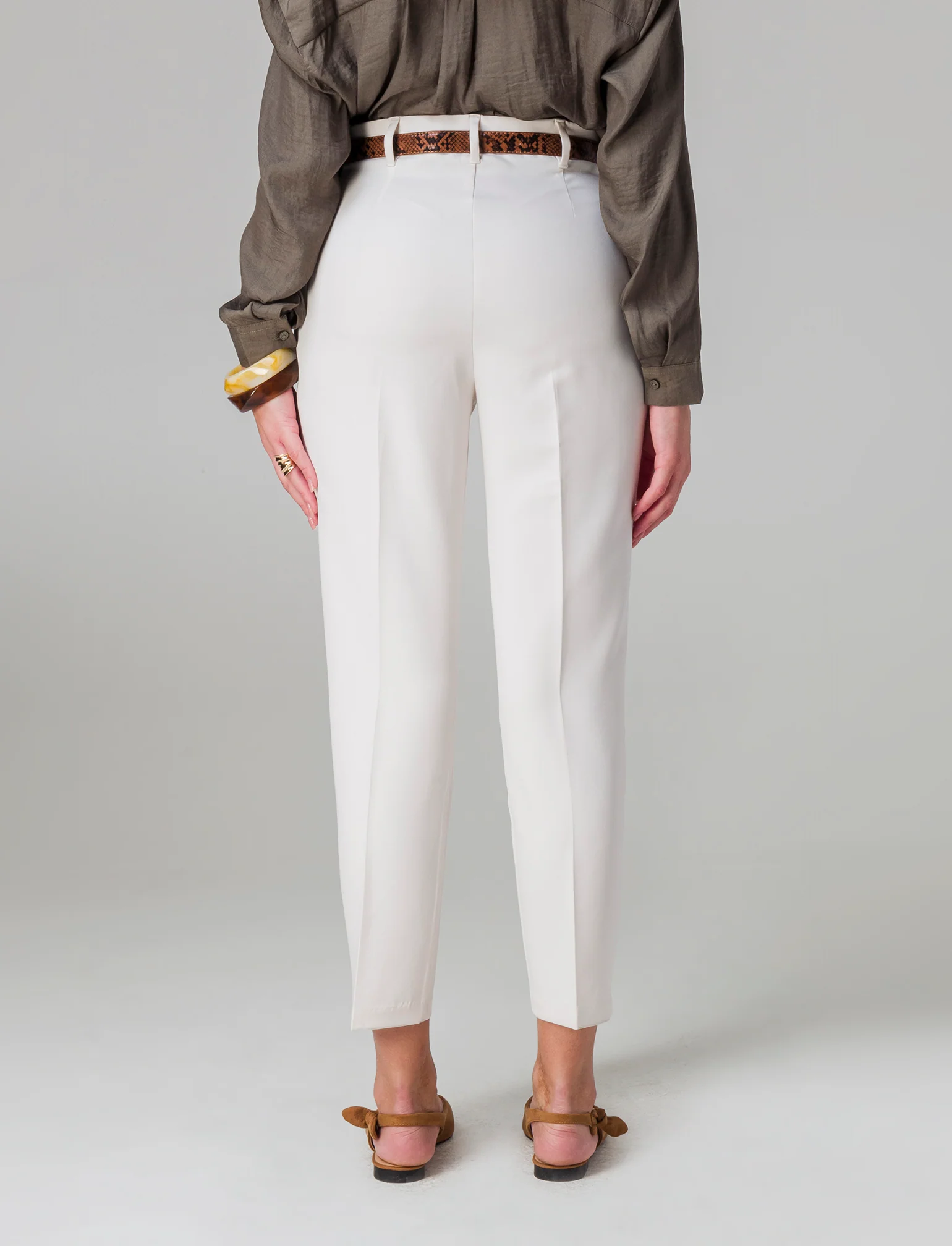 Pantalone skinny con cintura da donna - Bianco panna - Image 2