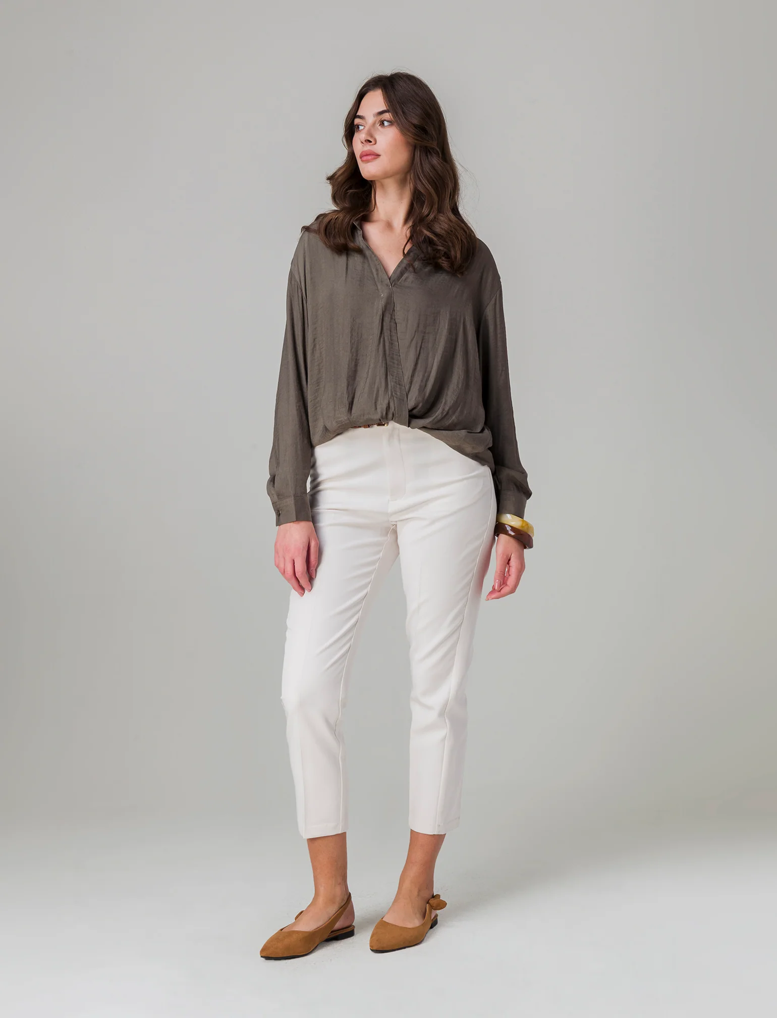 Pantalone skinny con cintura da donna - Bianco panna - Image 3