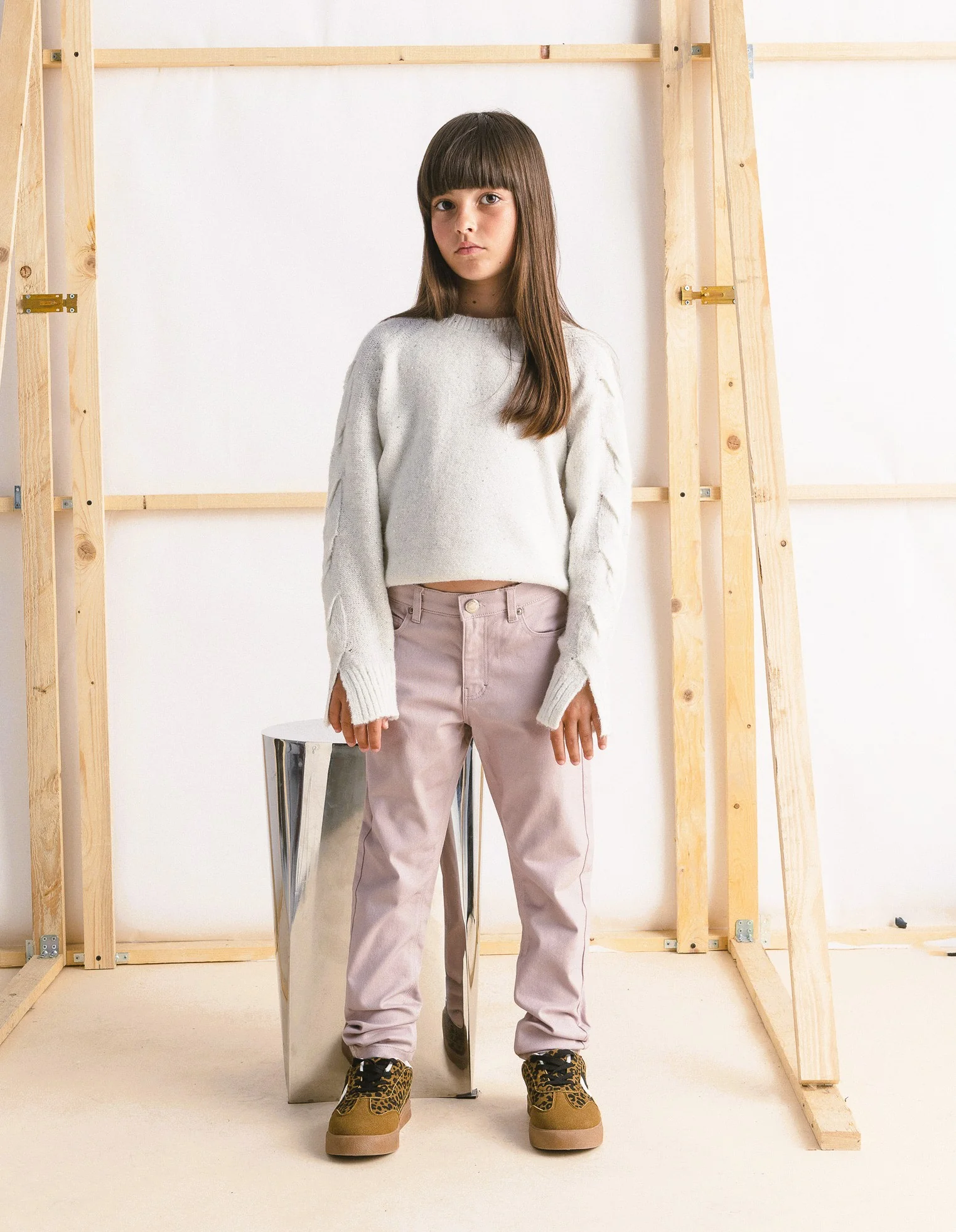 Pantalone skinny da bambina. - Rosa antico
