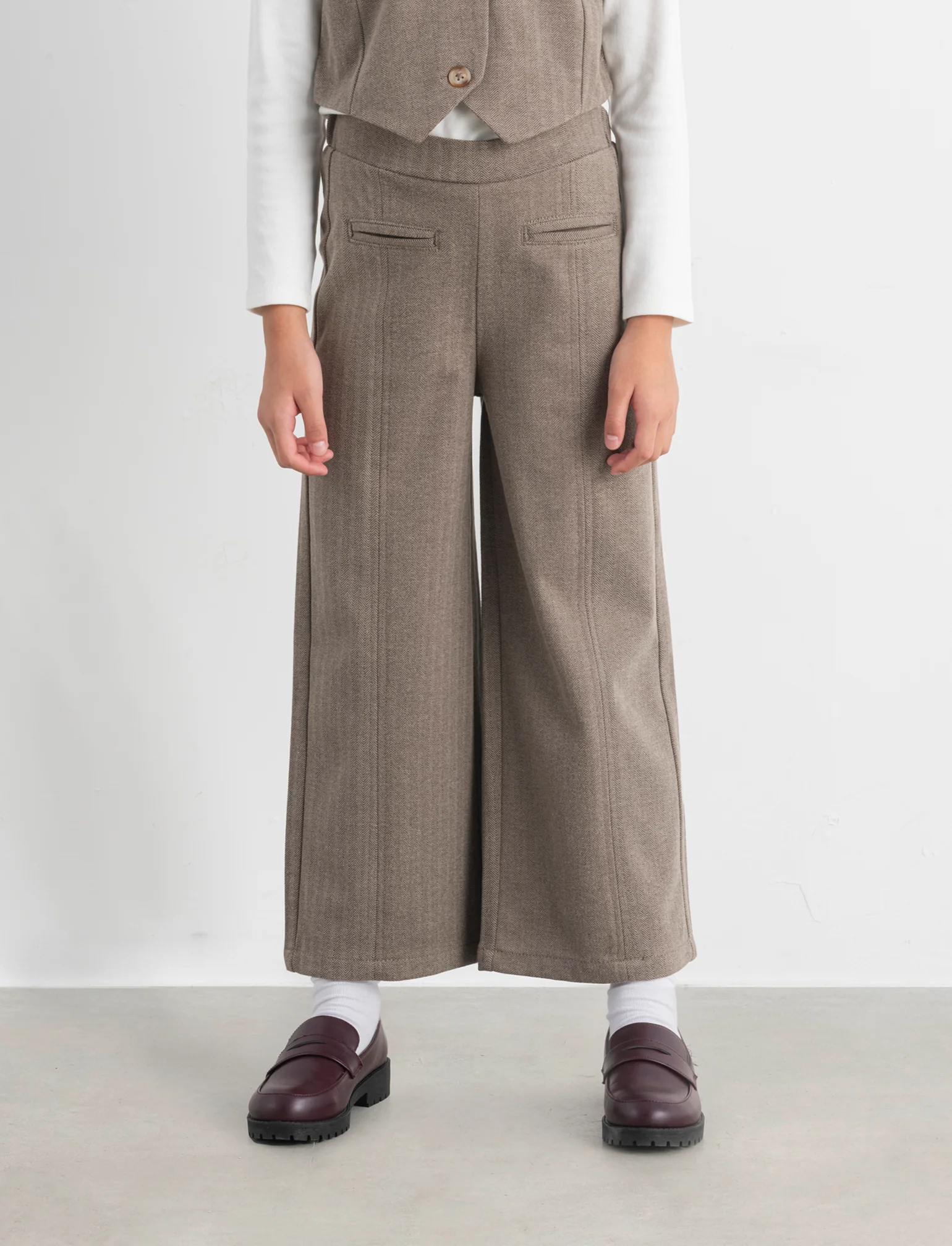 Pantalone spigato da bambina - Beige - Image 2
