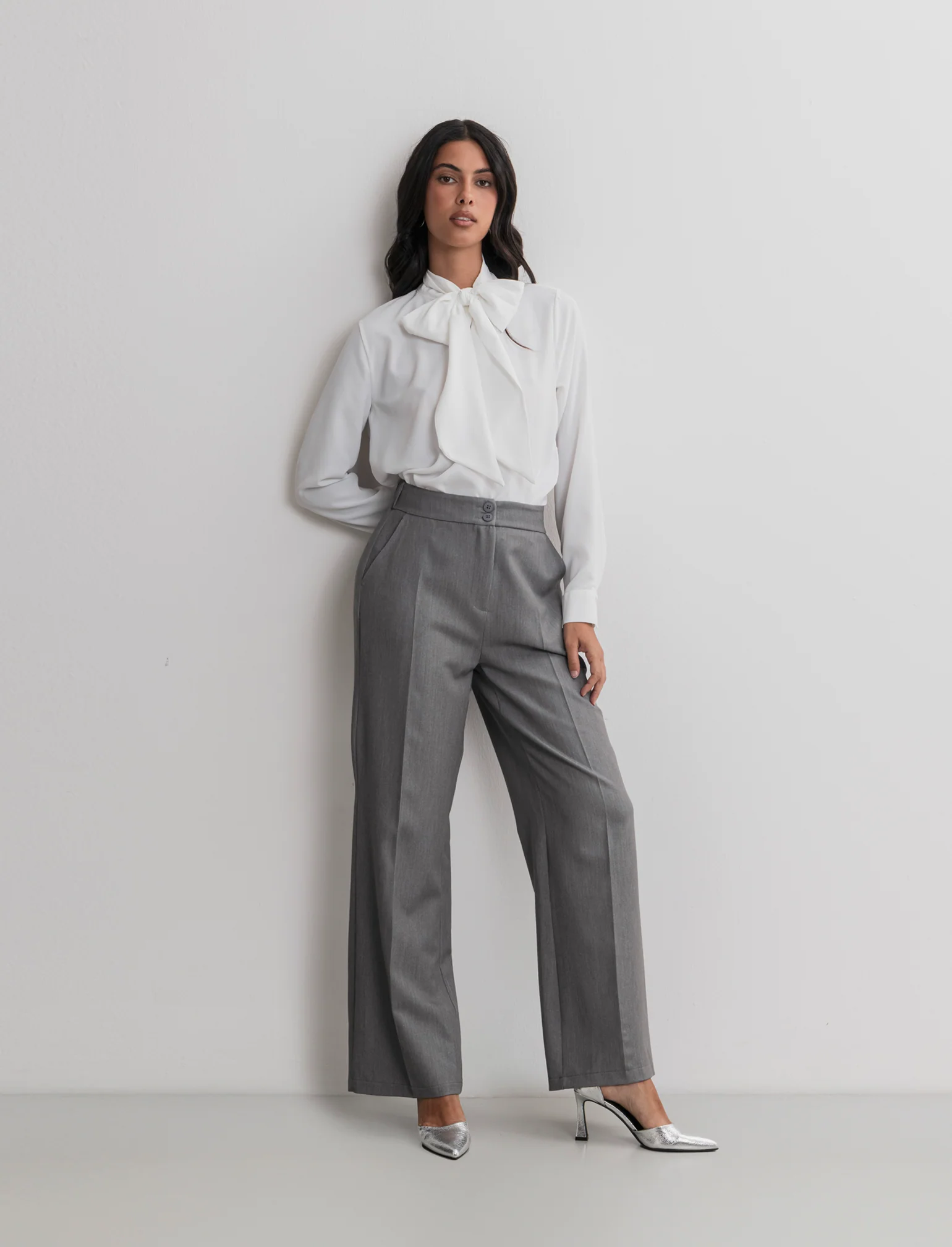 PANTALONE STRAIGHT VITA ALTA - Grigio mel.