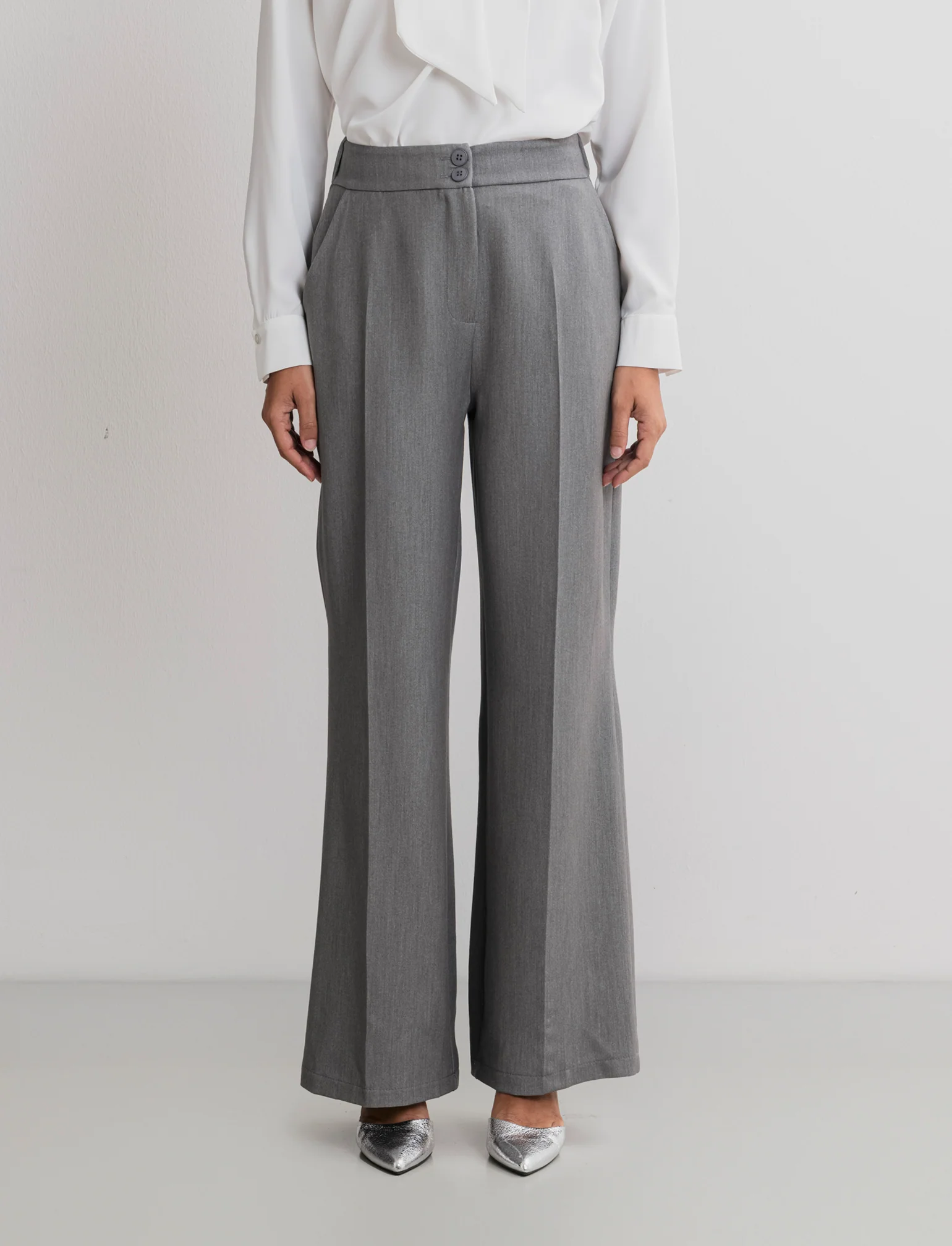 PANTALONE STRAIGHT VITA ALTA - Grigio mel. - Image 2