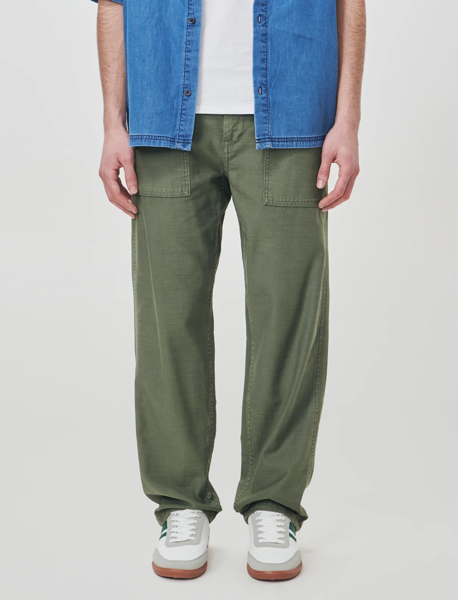 Pantalone twill slub regular fit con tasche - Verde militare - Image 3