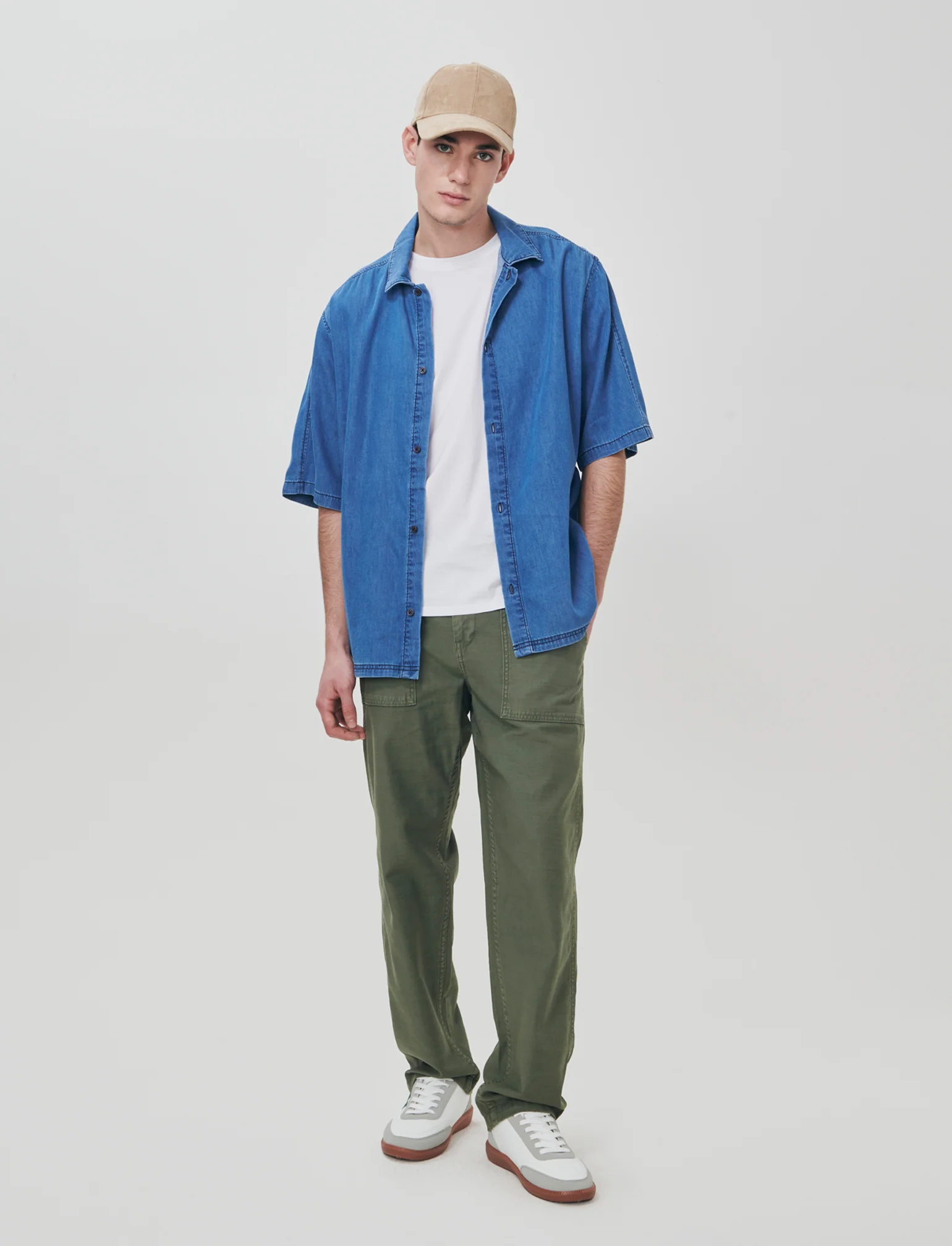 Pantalone twill slub regular fit con tasche - Verde militare - Image 4