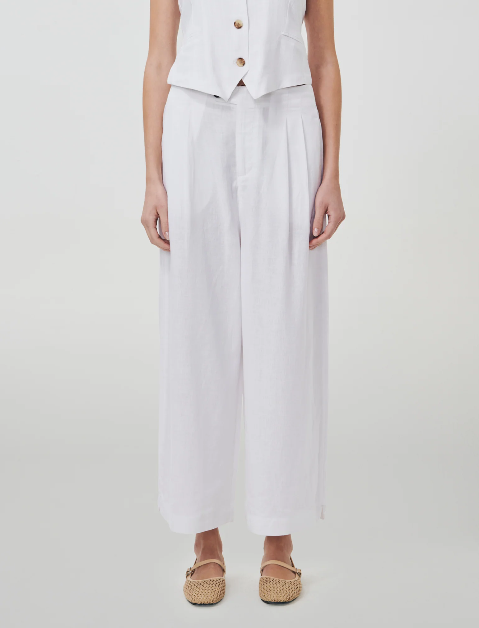 Pantalone Vita Alta con Tasche Laterali - Bianco - Image 2