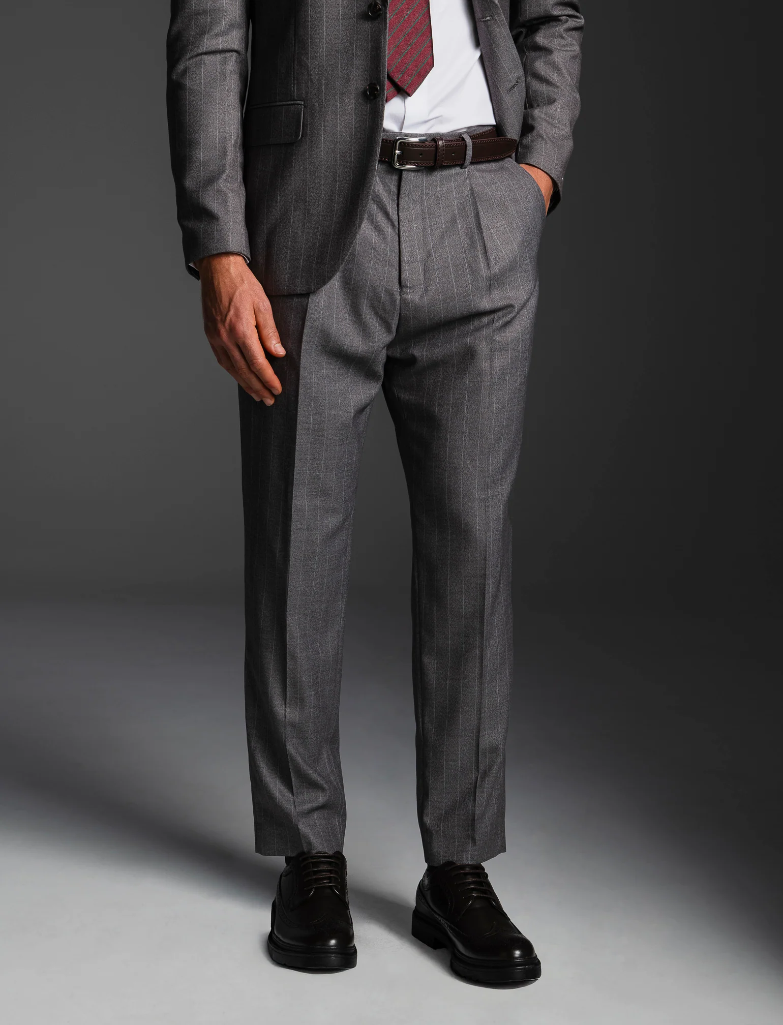 PANTALONI A RIGHE DA COMPLETO FORMAL FIT - Grigio fango - Image 3