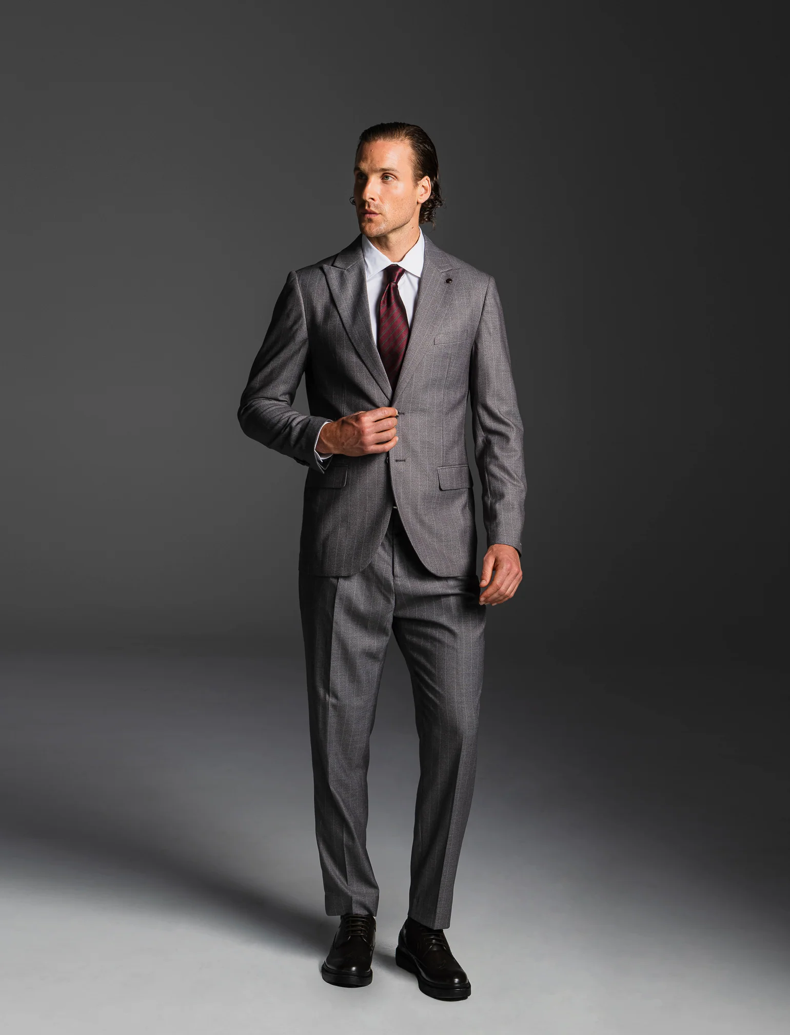 PANTALONI A RIGHE DA COMPLETO FORMAL FIT - Grigio fango - Image 4